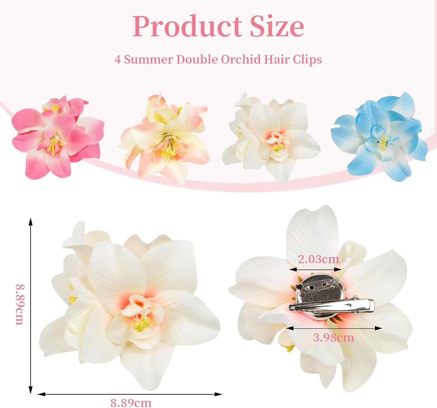 Charmburst Pack of 4 Hawaiian Flower Hair Clips, Artificial Tropical Hair Clips, Hibiscus Comb Clips, Beach Holiday, Party, Boho Hair Accessories