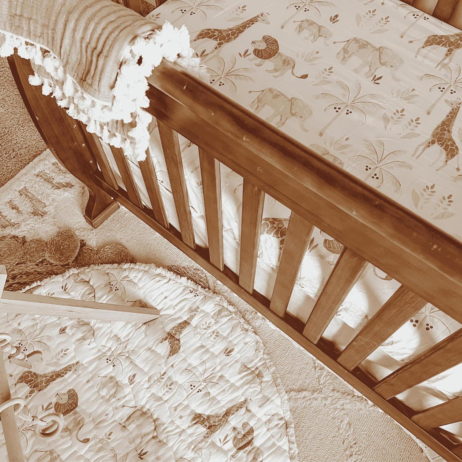 Crane Baby Soft Cotton Crib Mattress Sheet, Fitted Crib Sheet for Boys and Girls, Safari Animal, 28&rdquo;W X 52&rdquo;H X 9&rdquo;D, Multicolor, Small Single image number 5