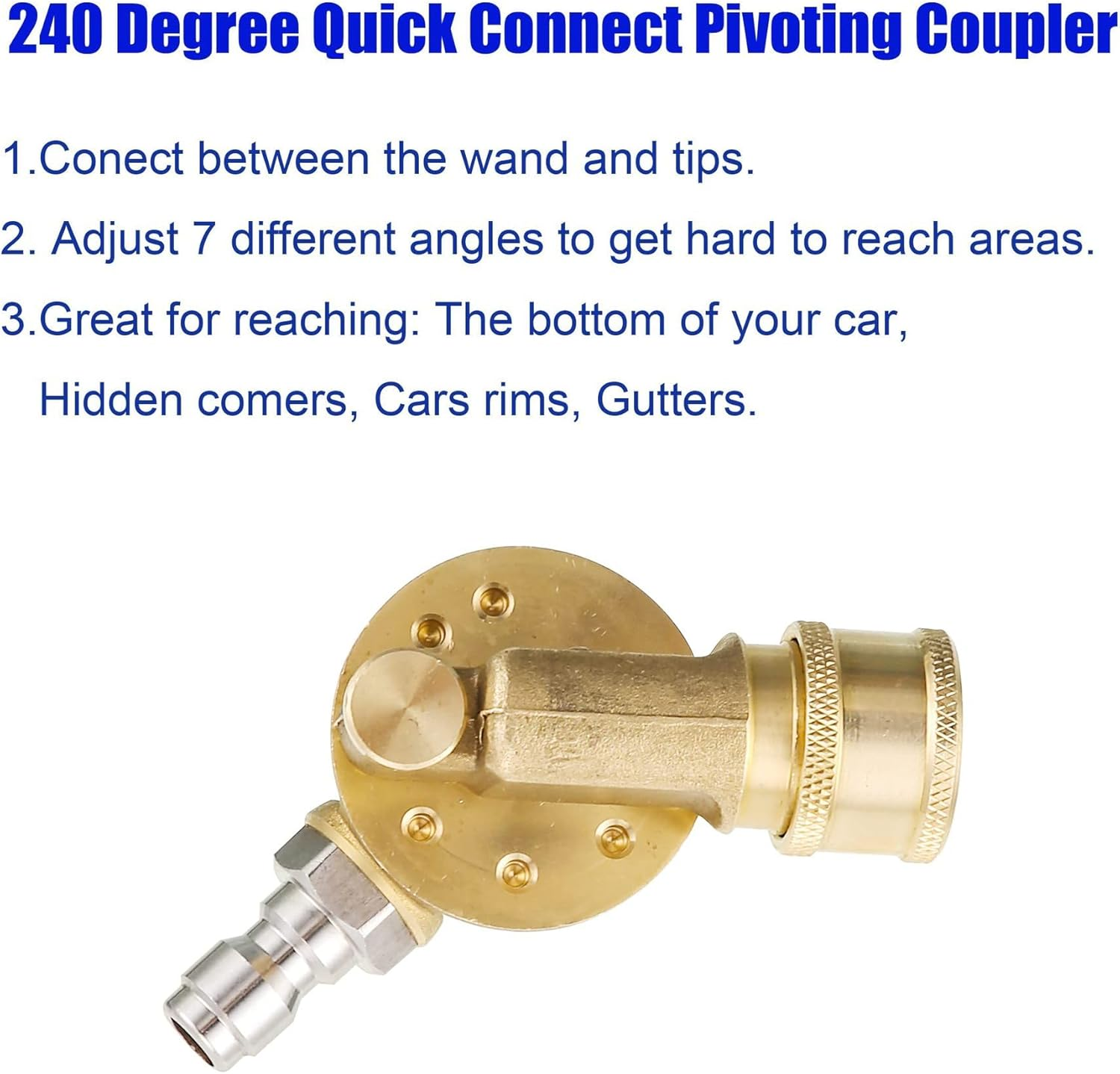 Pressure Washer Gutter Cleaner Attachment - 240 Degree Pivoting Coupler, 1/4&rdquo; Quick Connect, 7 Angles for Power Washer Spray Nozzle, 4500 PSI image number 4