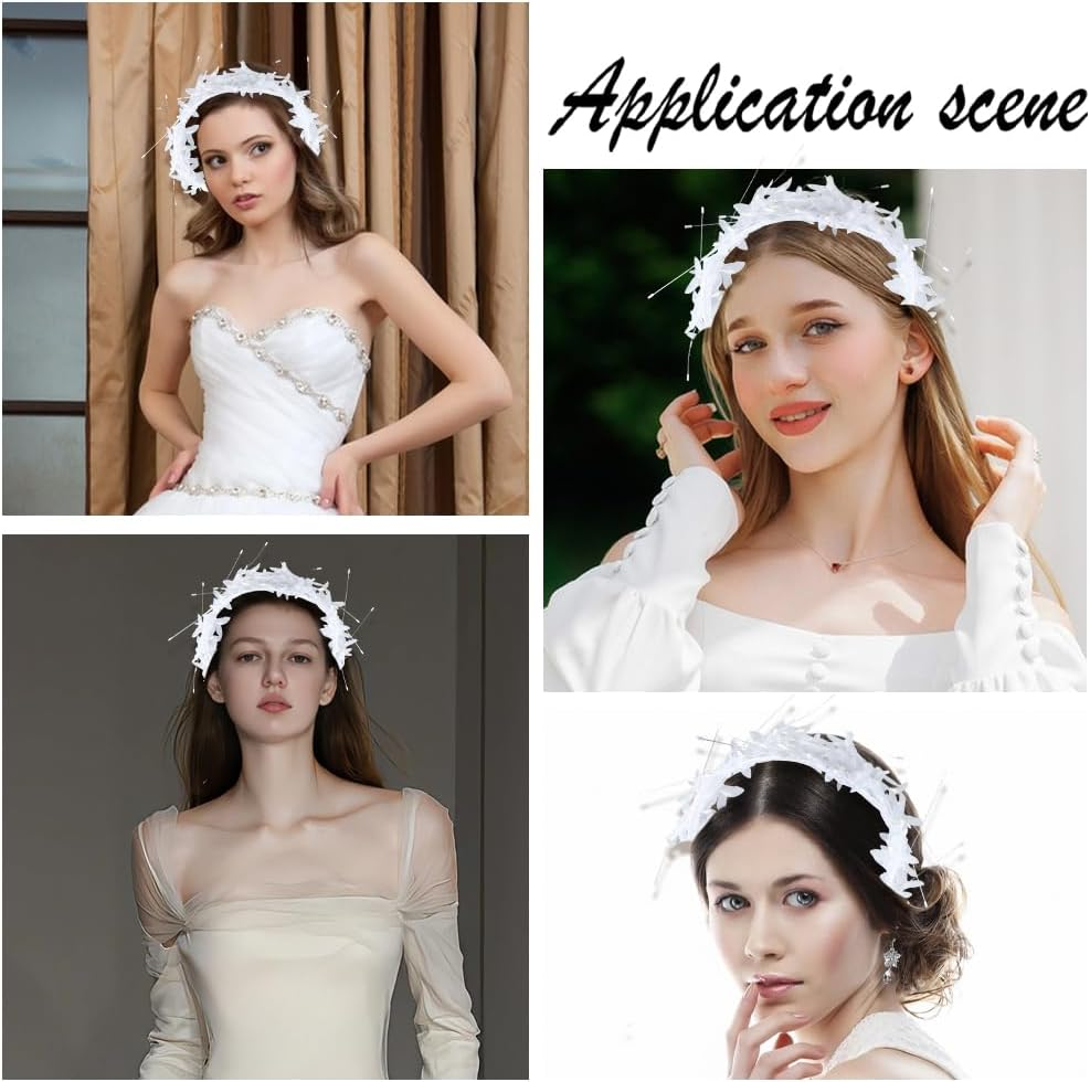 CABODYALS White Pearl Beads Mesh Headpiece Bridal Boho Fairy Headband Wedding Vintage Jewellery Hair Vine Bowknot Tulle Headbands for Women Dresses Birthday Party Halloween Cosplay Accessories image number 1