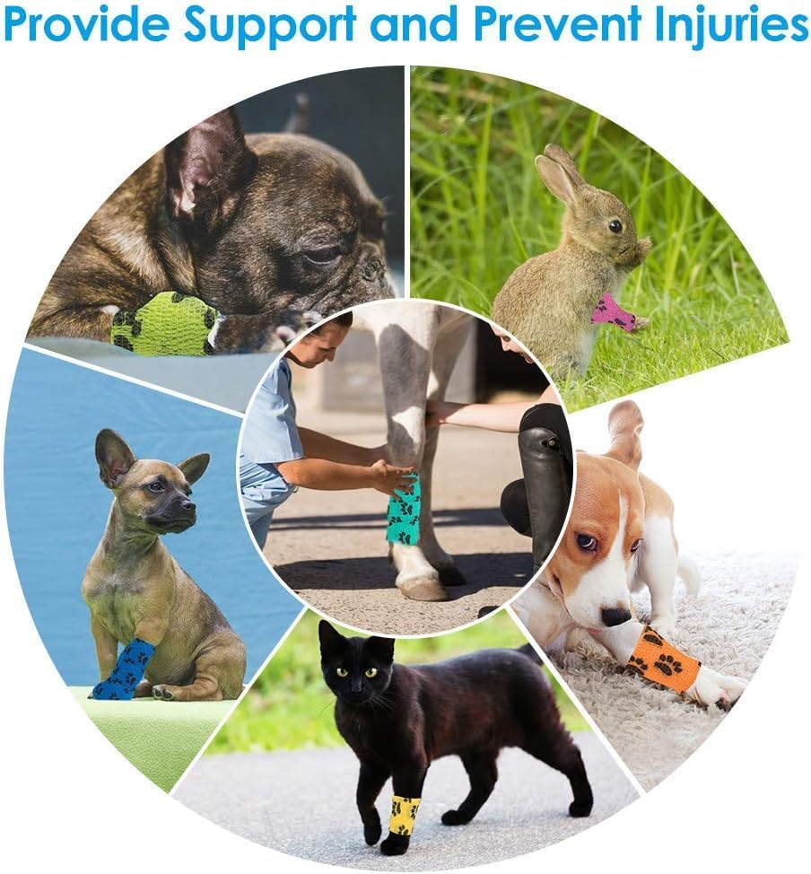 Pet Self Adhesive Bandage, 5CM Pet Vet Wrap Tape Non-Woven Cohesive Gauze Rolls for Wrist Healing Ankle Sprain & Swelling (Dog'S Paw, 12 Rolls) image number 5