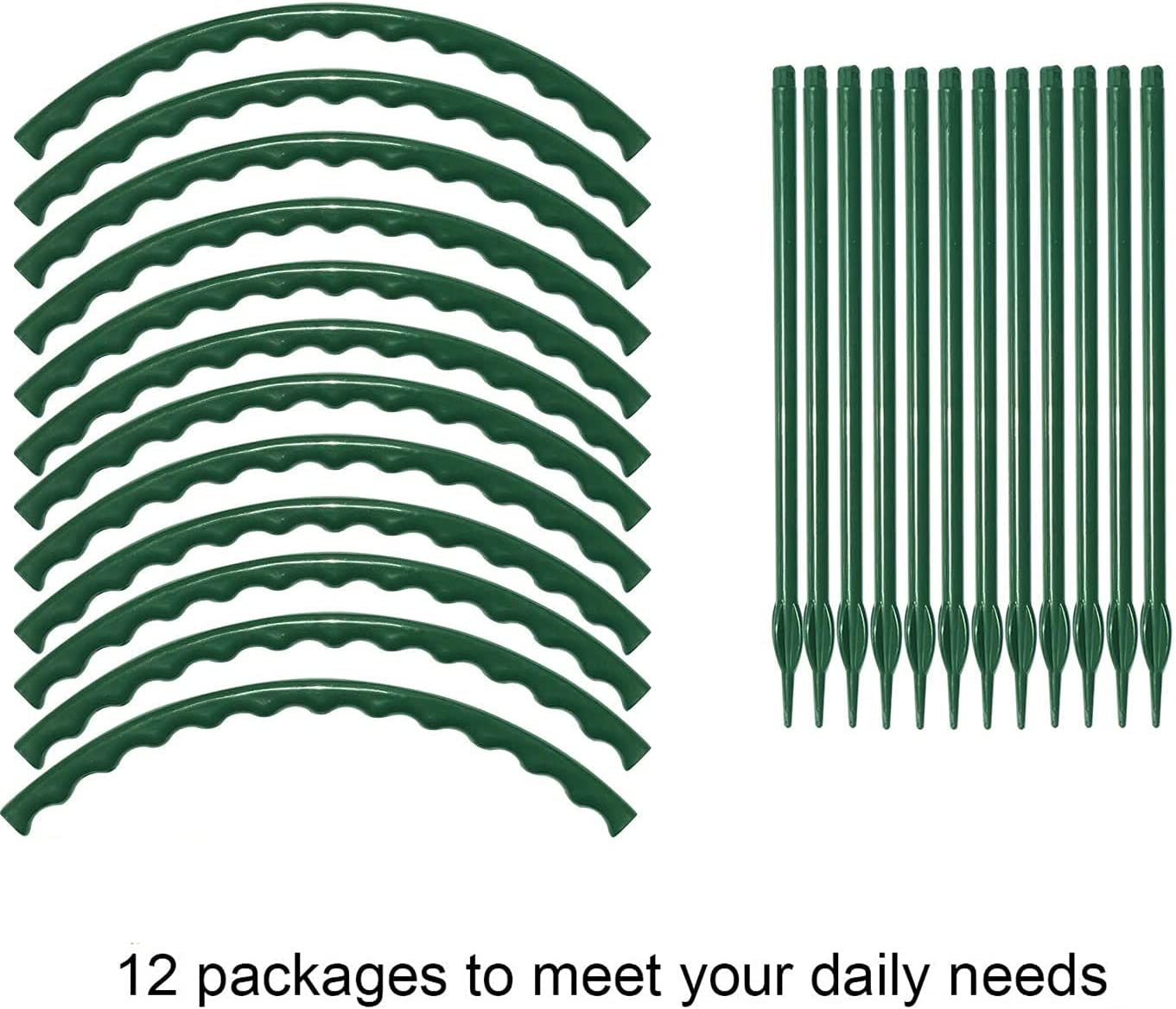 Plant Support for Indoor and Outdoor Potted Plants - Small Half round Plastic Ring Flower Stakes with 20 Garden Clips - 12 Pack