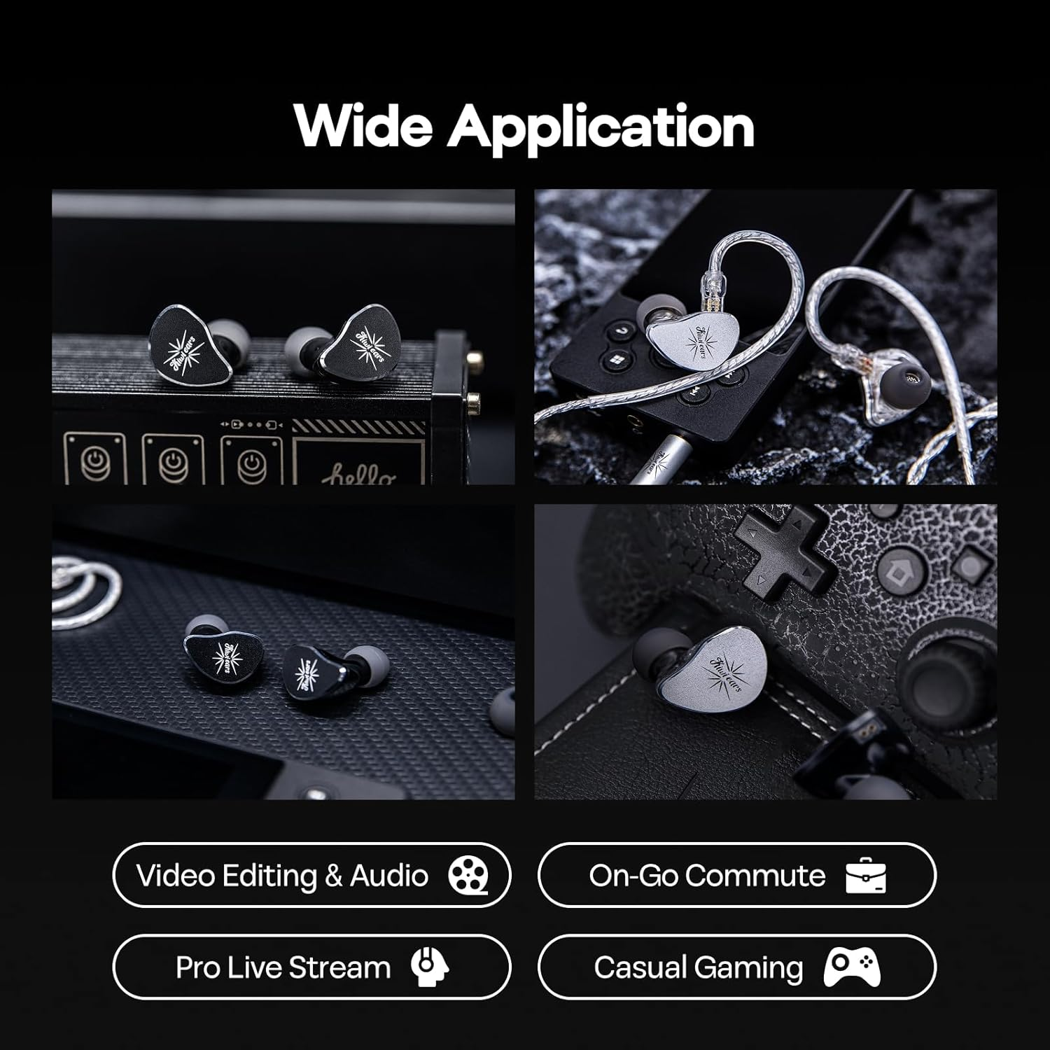 Linsoul Kiwi Ears Belle 10Mm DLC Dynamic Driver In-Ear Monitor, Hifi Wired Earbuds with Dual Silver-Plated Cables, Professional IEM for Stage Performance/Gaming/Music Production (Black, without MIC)