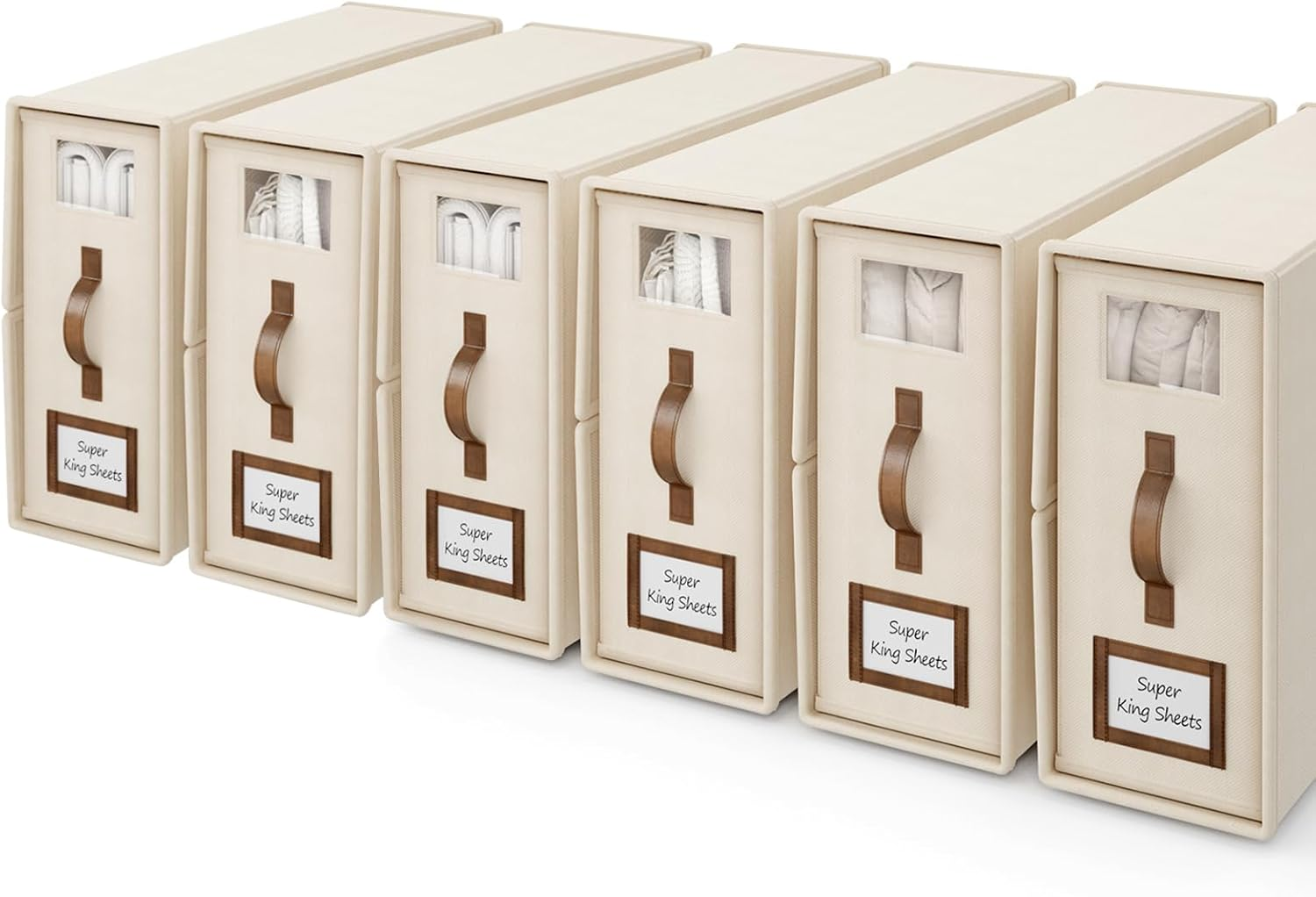 Bigponpon 6 Pack Bed Sheets Organizers and Storage (Cal King Size), Foldable Organizer with Handle for Linen Closet, Bedding Storage for Sheets, Duvet Cover (Beige) image number 4