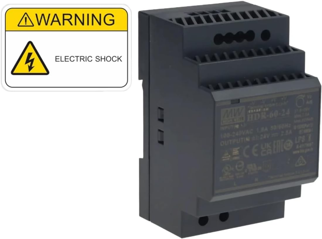 HDR-60-5 Genuine Mean Well DIN Rail Power Supply 5V 6.5A 60W, with Warning Label - 5V image number 4