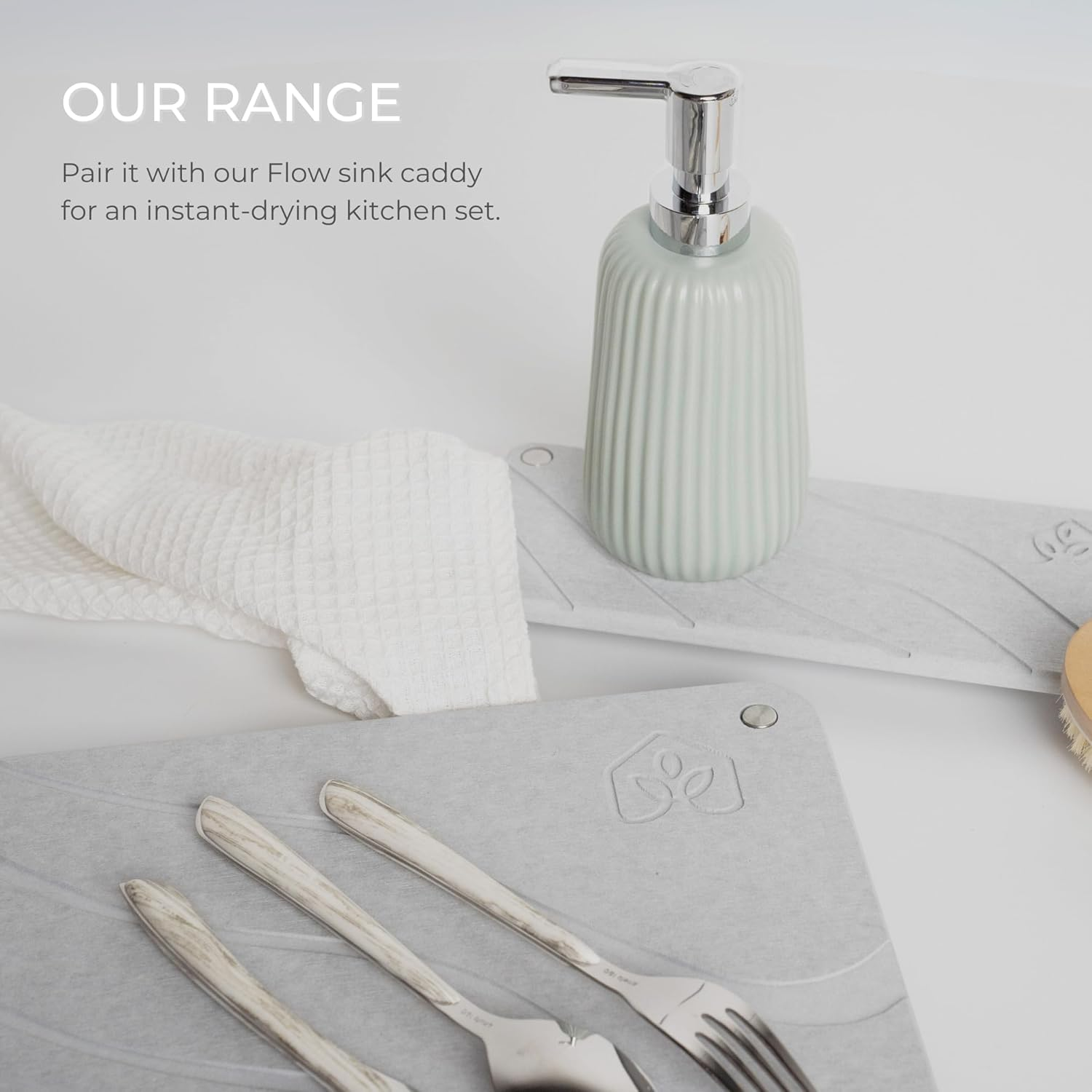 Natureva Home - Stone Dish Drying Mat | Super Absorbent, Quick Dry | Diatomite Mats for Kitchen Counter I Made of Natural Diatomaceous Earth | Absorbing Water Instantly | Design Flow | Colour Slate image number 2