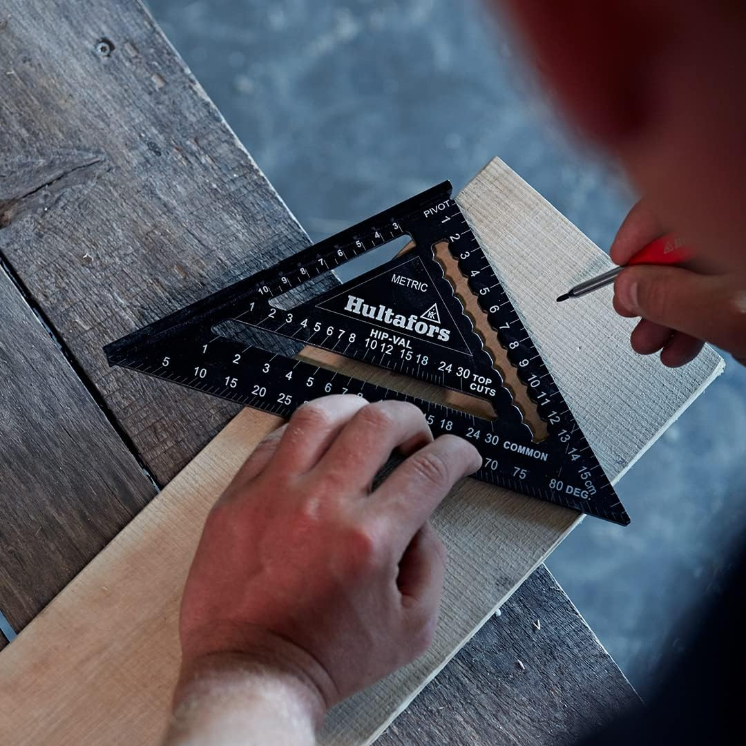 5-In-1 Stop Triangle 180 Mm I Hultafors I Carpenter'S Square CNC Milled Aluminium I Carpenter'S Square for Marking, Measuring & Drawing I Includes Conversion Chart I 257010 image number 2