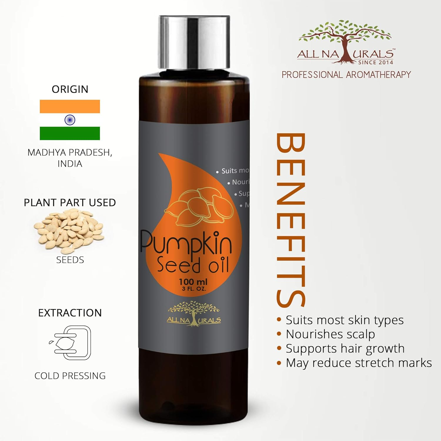 All Naturals 100% Pure Hair Growth Combo of Peppermint Essential Oil (Up, India) 15Ml and Pumpkin Seed Oil 100Ml for Hair Care and Hair Growth image number 3