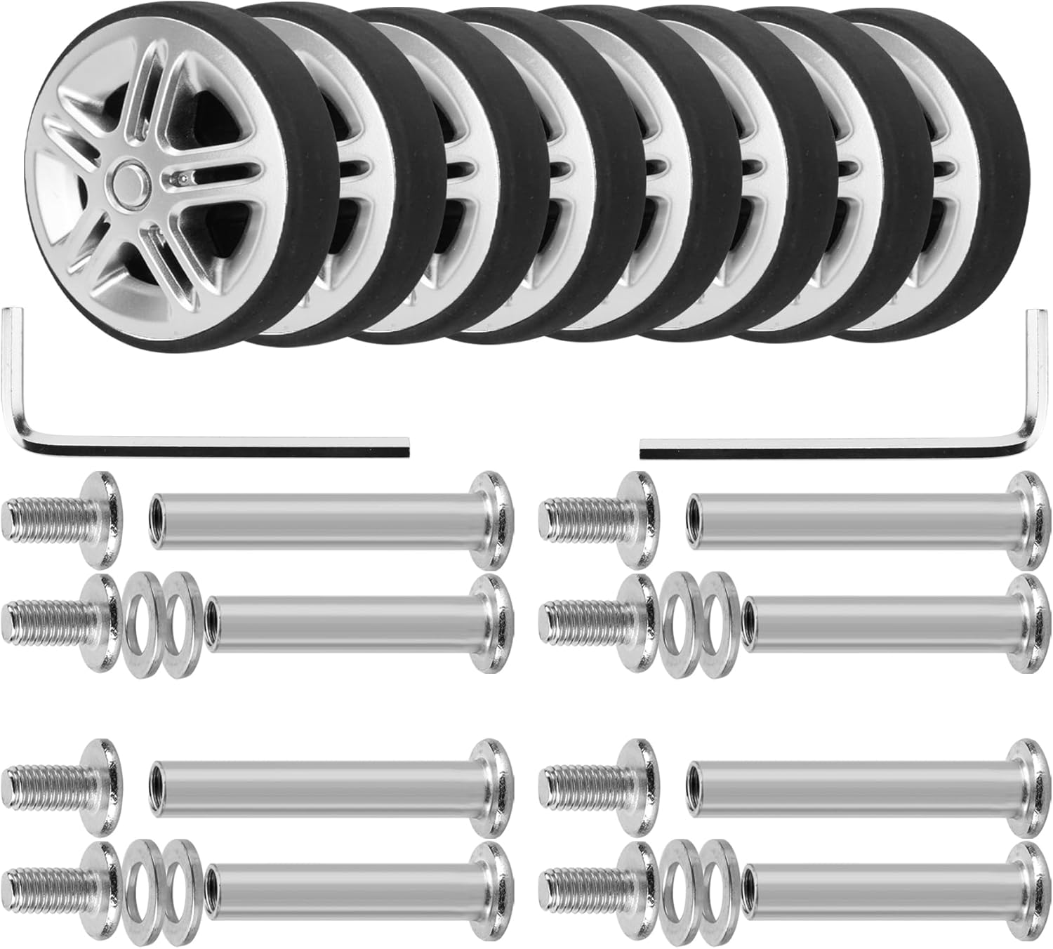 Volein Pack of 8 Suitcase Wheels Replacement Wheels 50 X 11 Mm Suitcase Double Replacement Wheels Black Wear-Resistant Rubber Replacement Wheels for Suitcases, Silver-V12, 50 * 11Mm, Suitcase image number 3