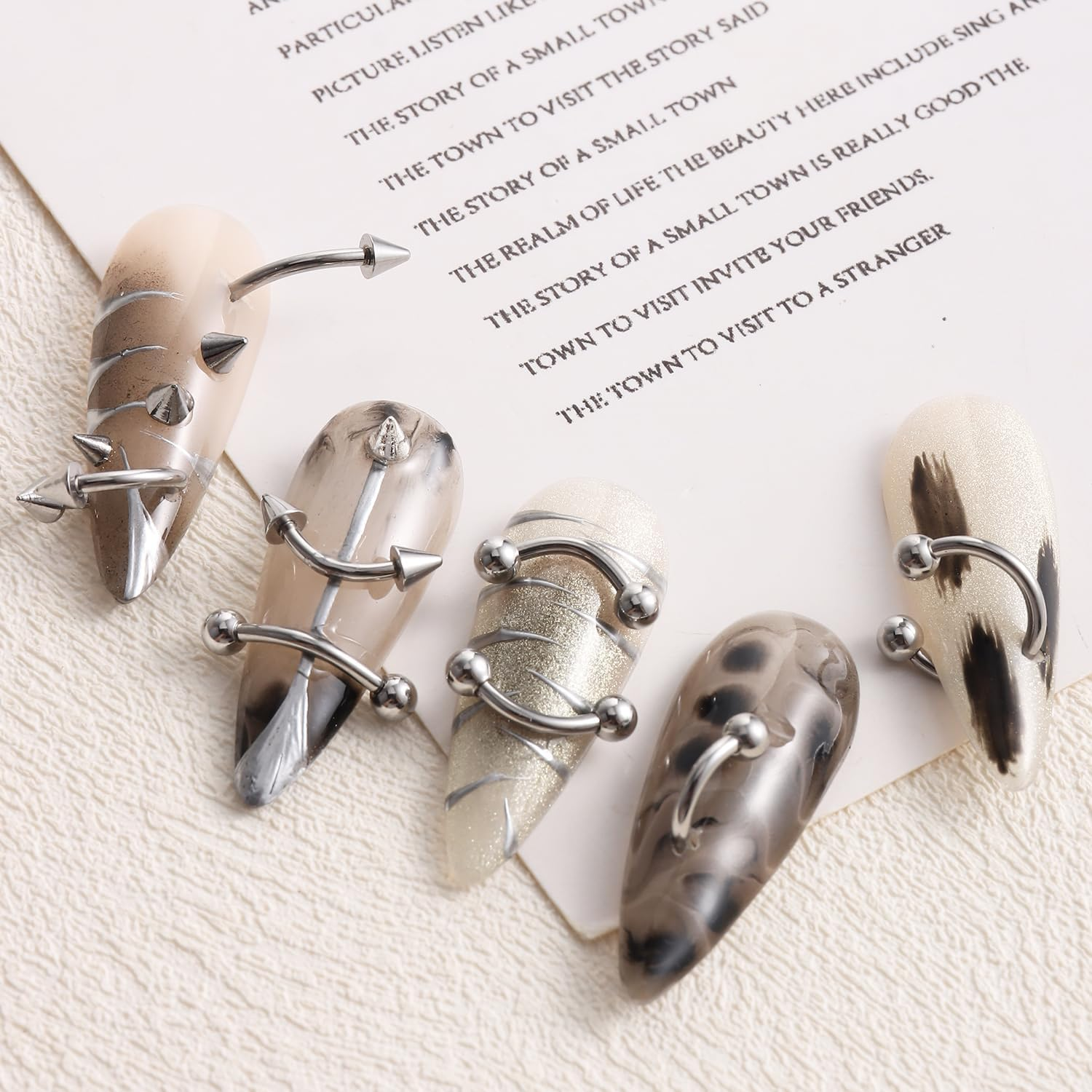 Fspronail Nail Piercing Charms, Black Silver Charms for Nails Metal Punk Goth Charm Cross Stud Rivet Spike Ring Piercing Jewelry Manicure Supplies Y2K Decoration DIY Craft (Silver Black 2) image number 3