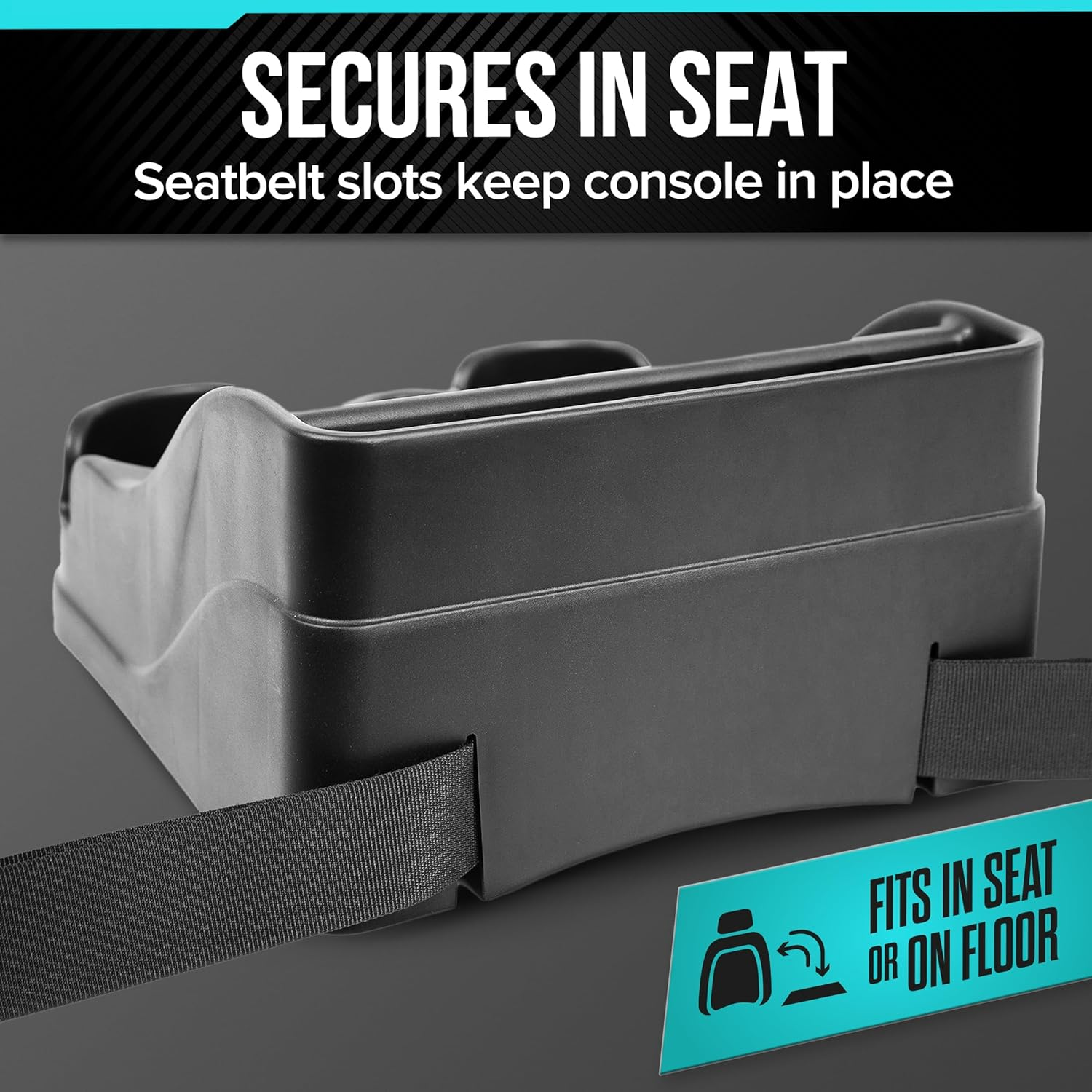 Moblorg Small Center Console for Cars, Trucks, Minivans, Suvs, Vehicle Organizer, Cup Holders, Recycled Plastic, Made in USA (Black) image number 1