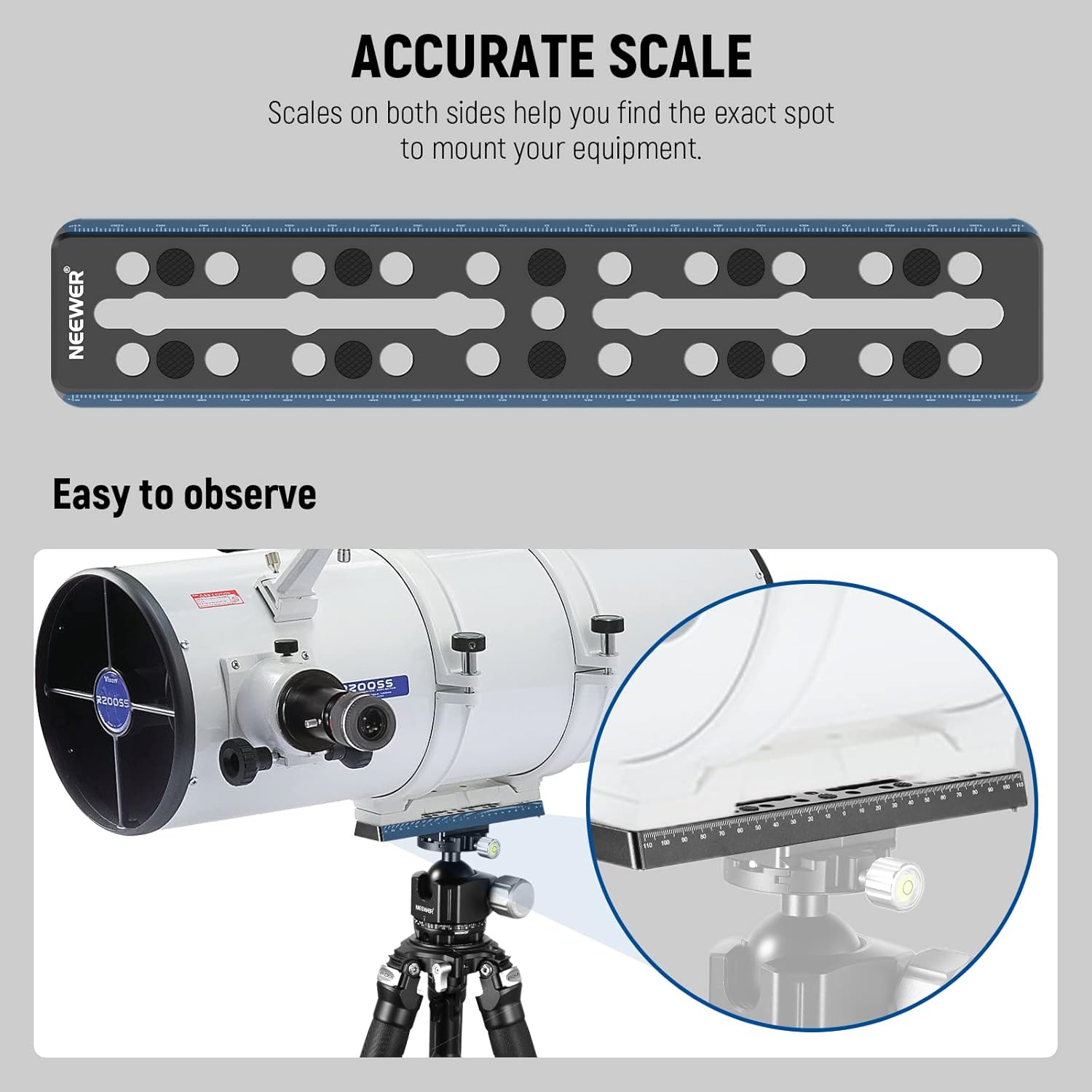 NEEWER 9"/230Mm Rail Bar Vixen Style Dovetail Plate, Metal Mounting Plate Saddle with M6 1/4" 3/8" Camera Screw for Telescope Mount Adapter OTA Equatorial Tripod Sky Astrophotography, QR003 image number 3