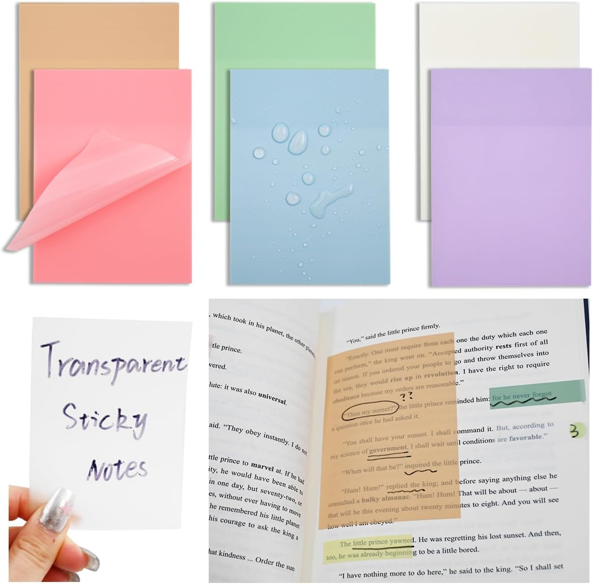 Transparent Sticky Note Pads,300 Sheets Waterproof Self-Adhesive Pad,Removable Clear Sticky Notes Suitable for Reading, Studying, Home, Office, School, Sticks Securely, Removes Cleanly image number 3