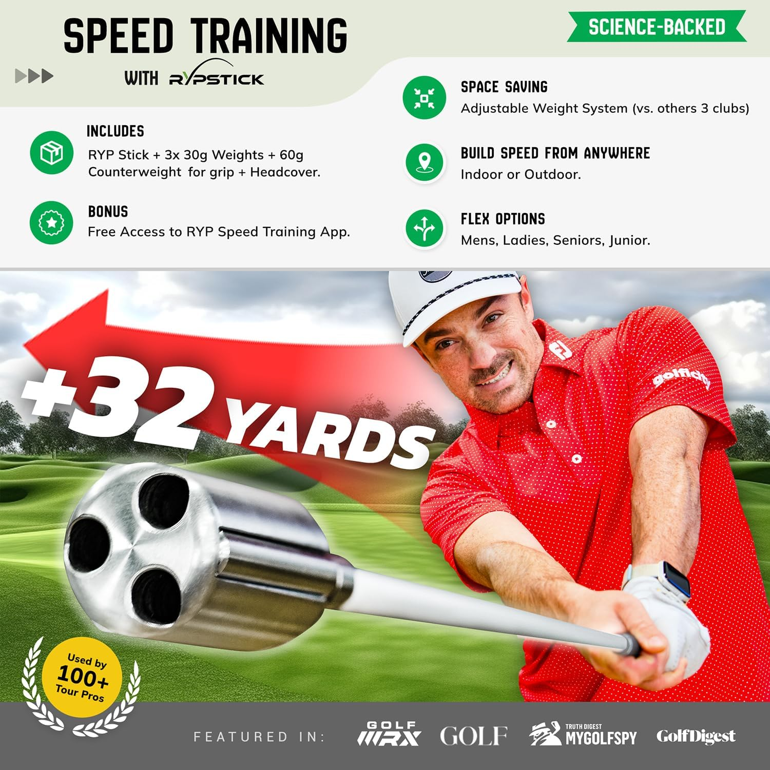 Rypstick | Golf Swing Trainer Device for Increased Distance - Golf Speed Trainer and Warmup Aid image number 3