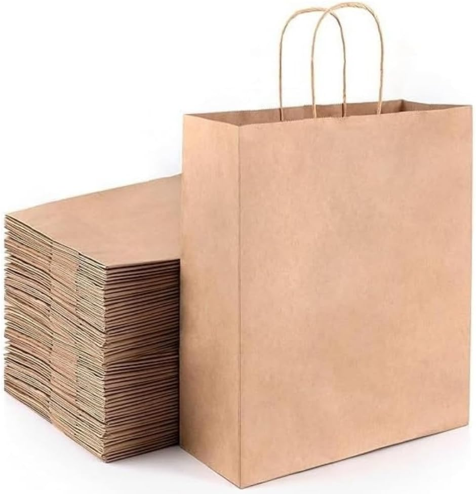 Jindizi 50 Pcs Natural Paper Gift Bags Kraft Paper Bags with Handles,Gift Bag,Small Gift Bags，For Gifts,Business, Shopping, Retail Merchandise Bags（21 * 27 * 14Cm） image number 2
