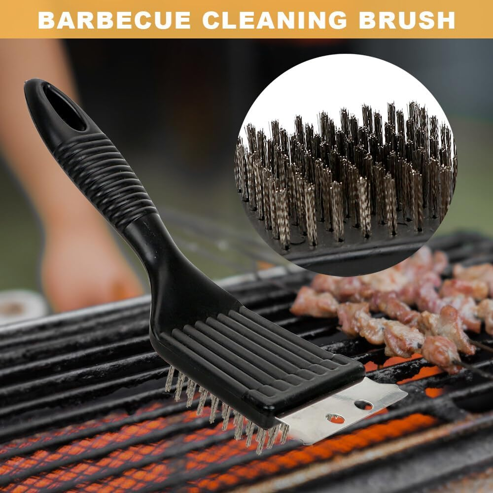 BBQ Cleaning Wire Brush, Bbq Cleaner, Grill Brush, BBQ Oven Cleaner, 2 in 1 Pointed Tail Wire BBQ Brush + Stainless Steel Curl Grill Brush Barbecue Cleaning Kit(Black) image number 5