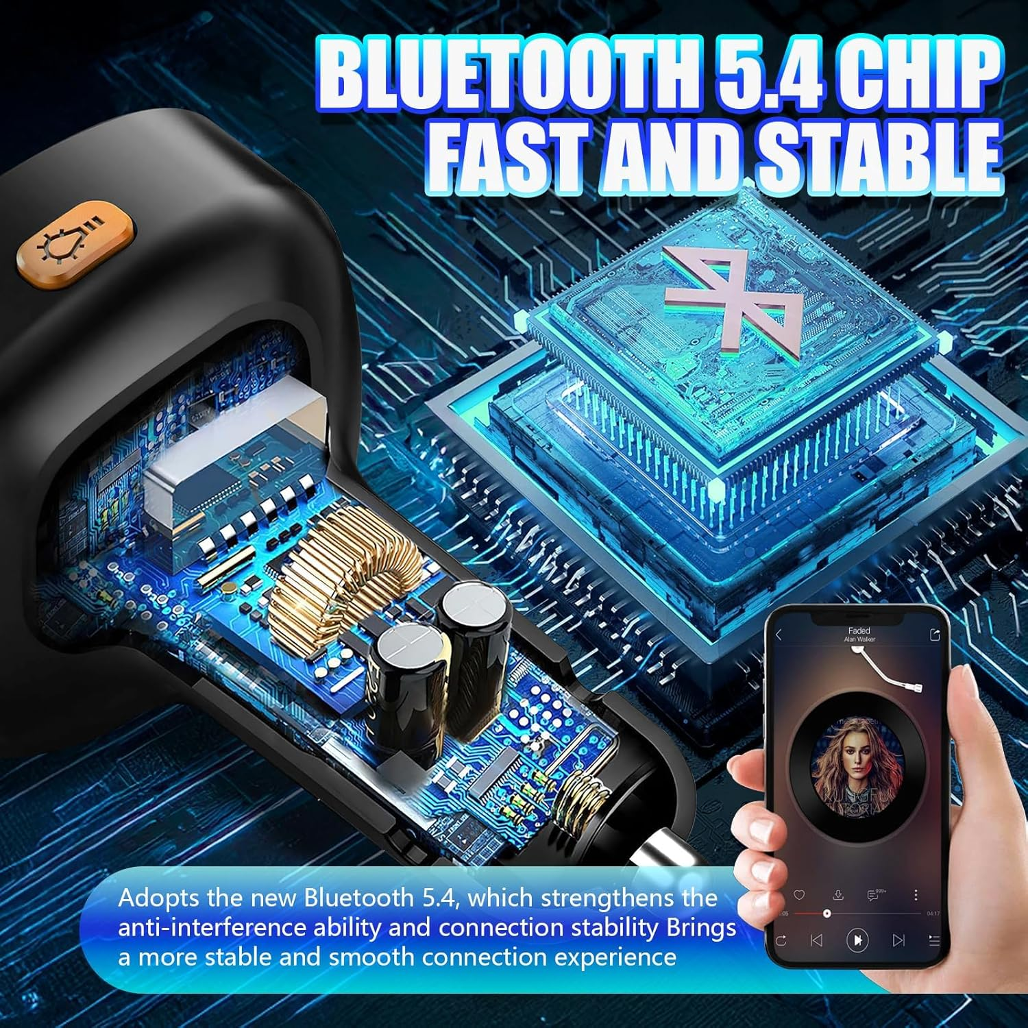 FM Transmitter,Bluetooth 5.4 FM Transmitter Car Adapter,48W （PD 36W & 12W） Fast Charger, 7+1Color LED Light, Hands-Free Calling, Bass Boost Hi-Fi Sound, Support U Disk/Tf Card & Voice Assistant(Usb image number 6