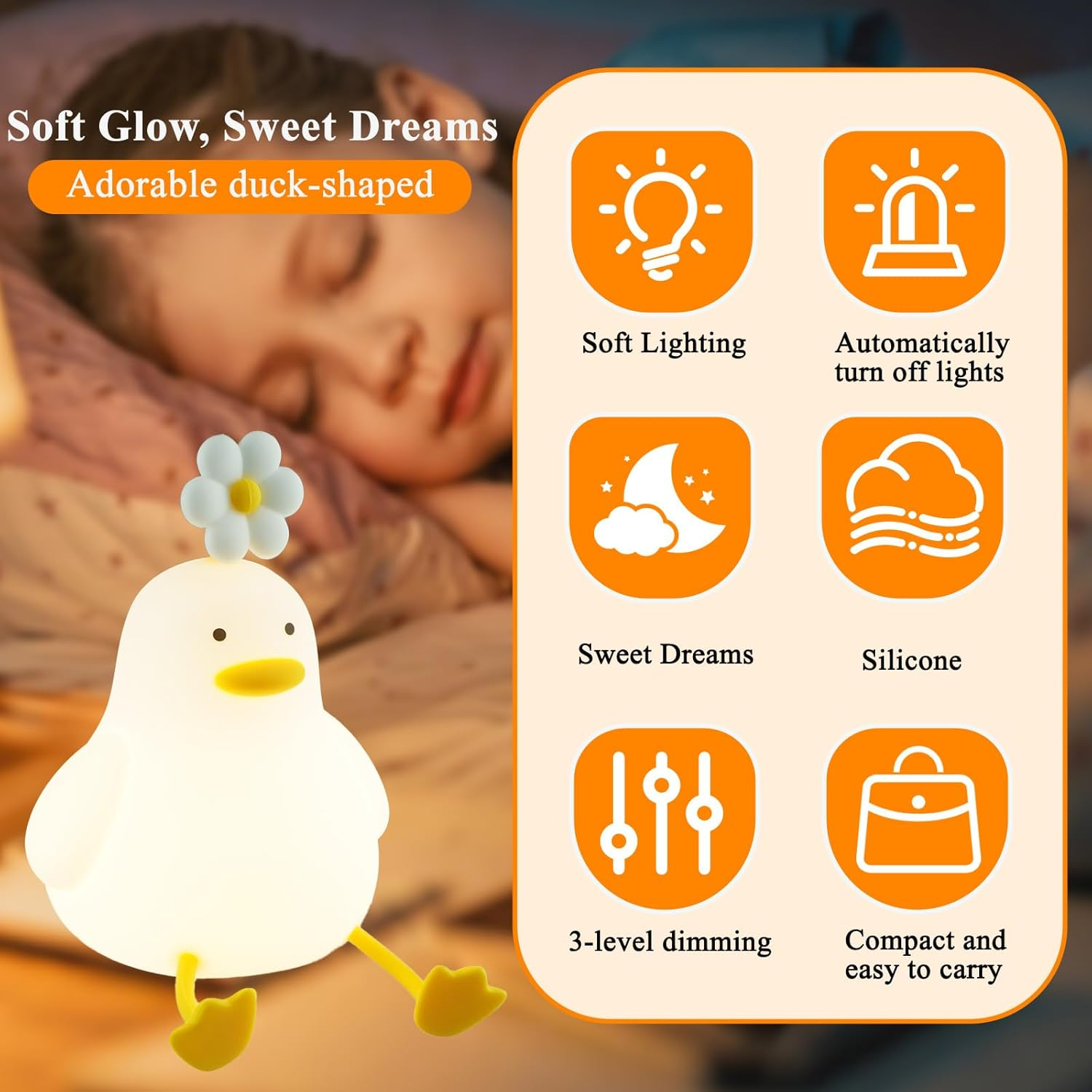 LED Night Light for Kids Warm White Dimmable Changing Kids Night Light,Portable Rechargable Nightlight for Kids Room,Silicone Baby Night Light(Duck) image number 6