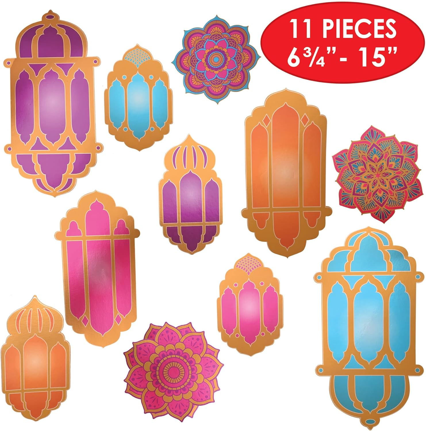 Beistle Foil Lantern & Mandala Cutouts, 22 Piece, 6.75"-15", Multicolored image number 1