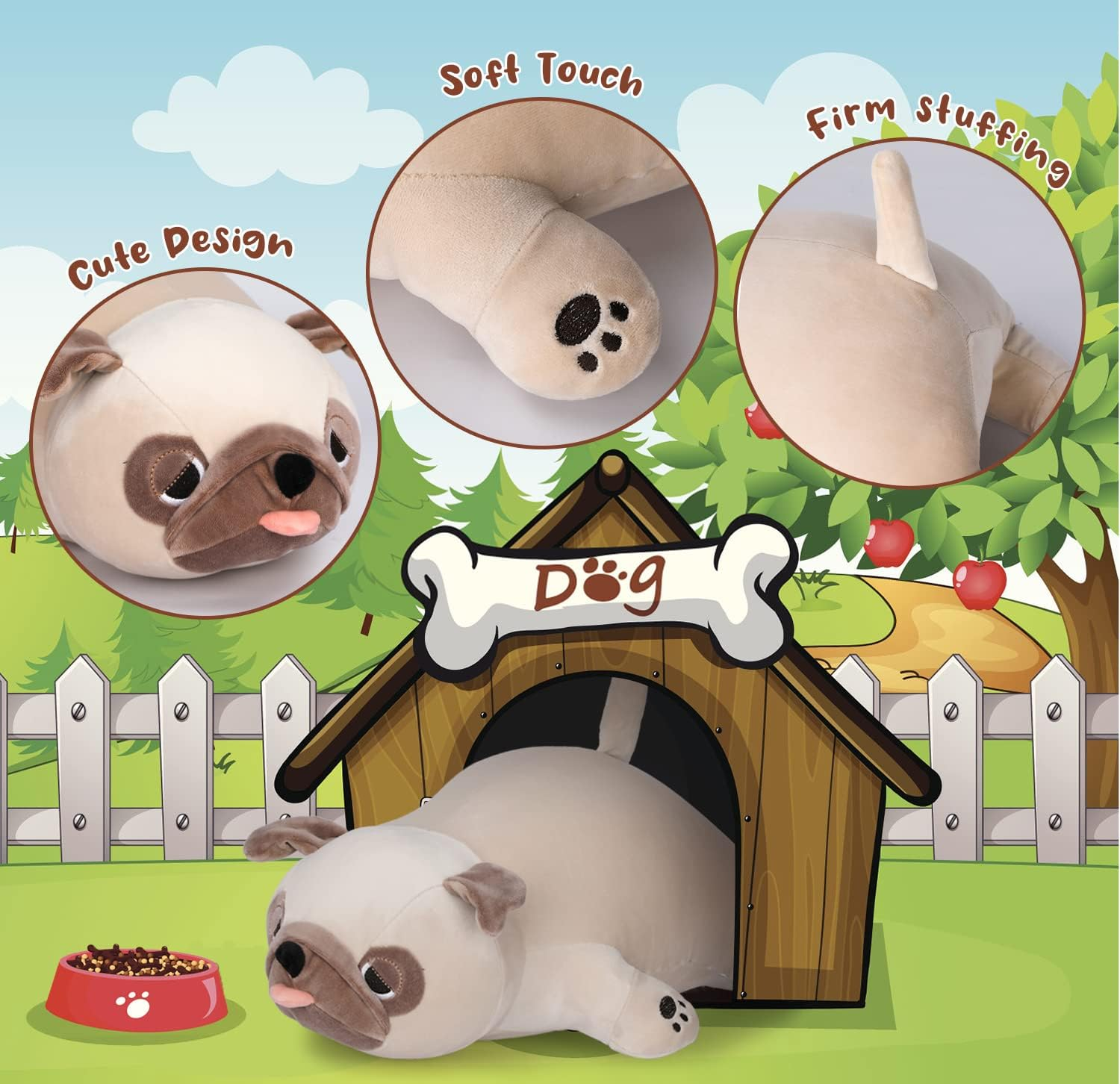 Bulldog Plush Toy, 20" Stuffed Animal Throw Plushie Pillow Doll, Soft Fluffy Puppy Dog Hugging Cushion - Present for Every Age & Occasion image number 3