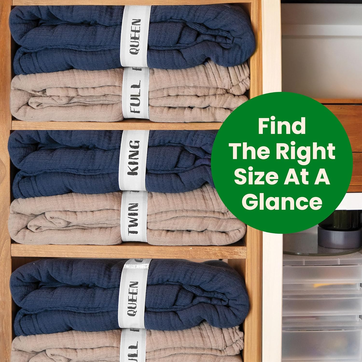 Ecohomes Bed Sheet Organizer and Storage Size Label Bands | Bed Sheets Set Organizers for Linen Closet Organization - Elastic Bedding Band Labels for Organizing Bedsheet (Full 2Pcs Pack | White) image number 3