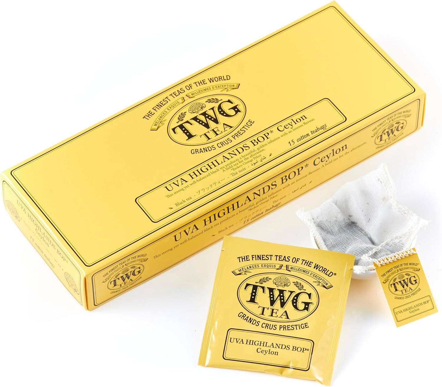 TWG Tea | UVA Highlands BOP | Black Tea | Golden Infusion | 15 Hand Sewn Cotton Tea Bags | Gift Set