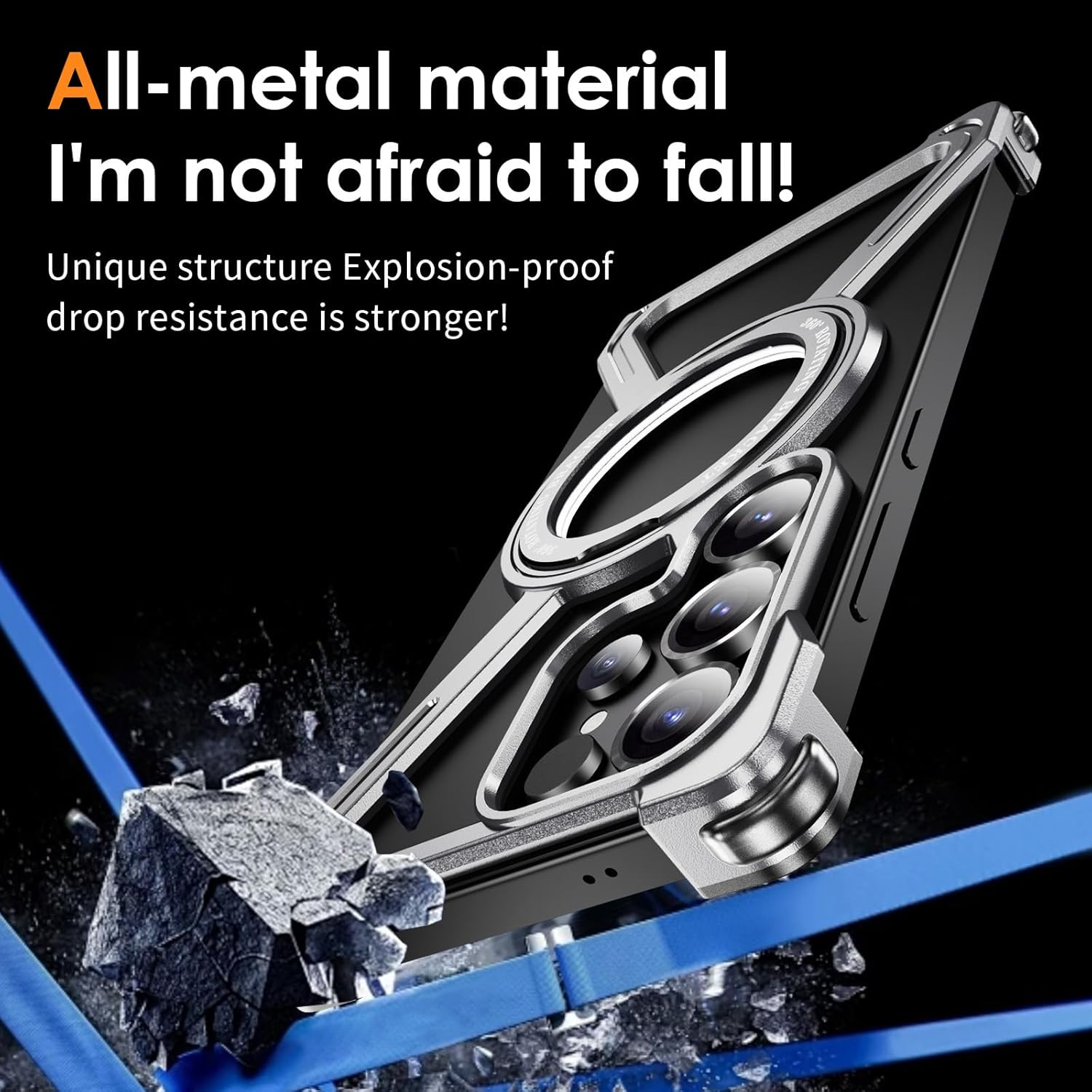 QIWEIQING Skeleton Case for Samsung S25 Ultra, Military-Grade Protection Magnetic 360&deg;Ring Kickstand Compatible with Magsafe Titanium Shockproof Bumper Cover for Galaxy S25 Ultra, Silver THJ image number 4