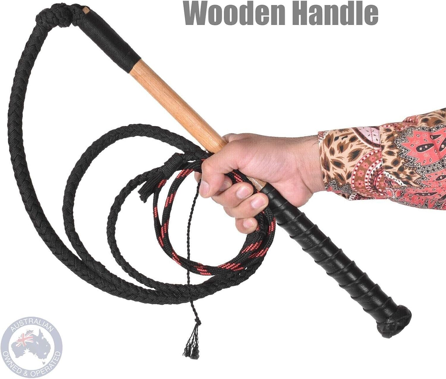 Indiana Jones Equestrian Bull Whip Stock Whip 4 Ft Long and 12 Plaits Leather Phobia Bullwhip Black and Red Para Cord Nylon Whip image number 6