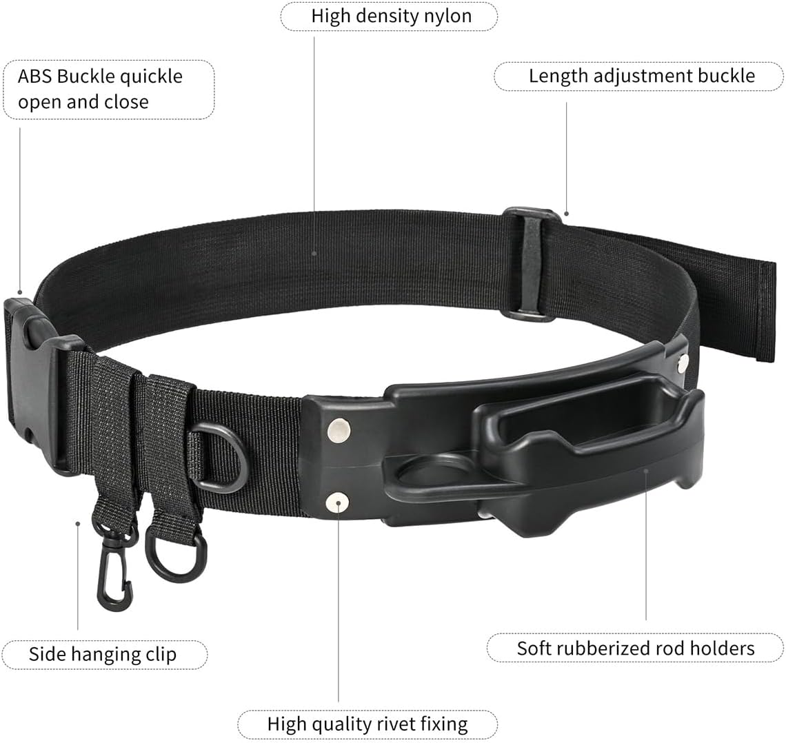 AIMALL Fishing Rod Waist Support Belt, Adjustable 39.3 - 43.3In Strap, Plastic Temporary Pole Inserter, Black Fishing Gear for Anglers image number 2