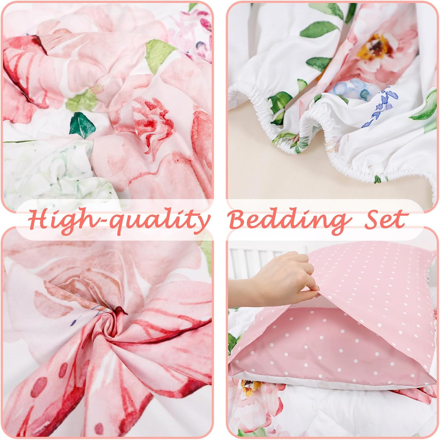 4 Piece Toddler Bedding Set for Girls, Butterfly Toddler Comforter Set, Ultra Soft Toddler Bed Set Includes Comforter, Flat Sheet, Fitted Sheet, Pillowcase (Pink Floral & Butterfly Pattern) image number 1