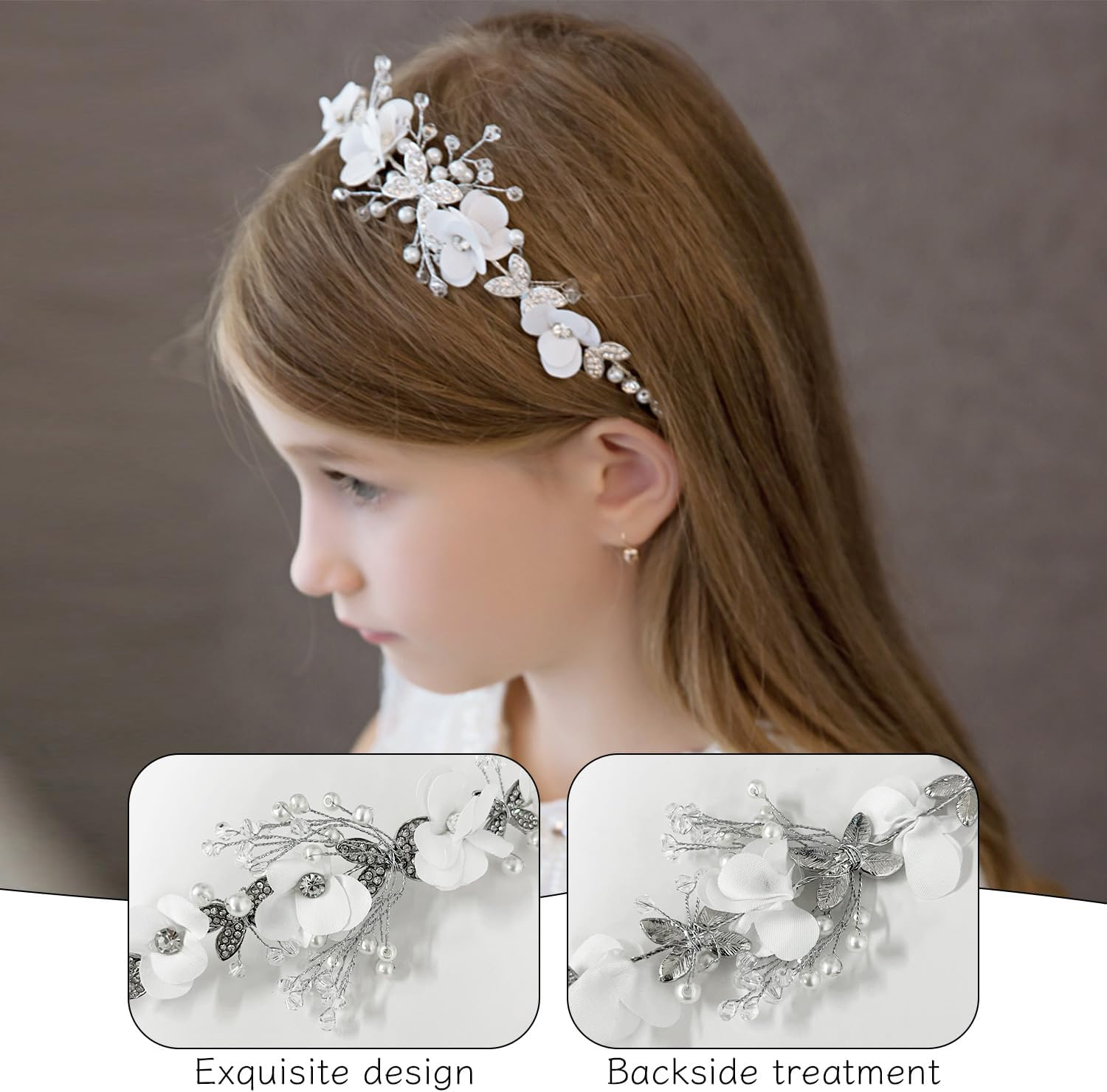 JDNFKG 1 Pearl Headpiece, 1 Pair Lace Gloves, Flower Shaped Headpiece, Elee Headbands, Wedding Dress Accessories image number 4