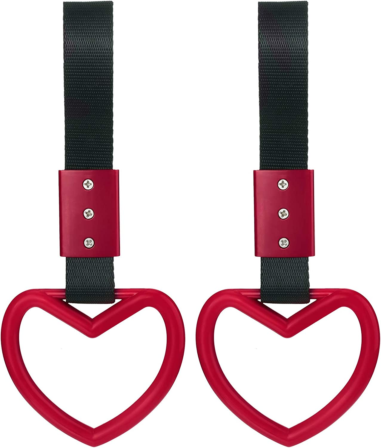 2 Pieces Rings Heart Shaped Car Handle Straps Drift Charm Rear Bumper Warning Ring Decor Subway Bus Broken Heart Handle for Car Interior (Red) - Pink, White image number 7