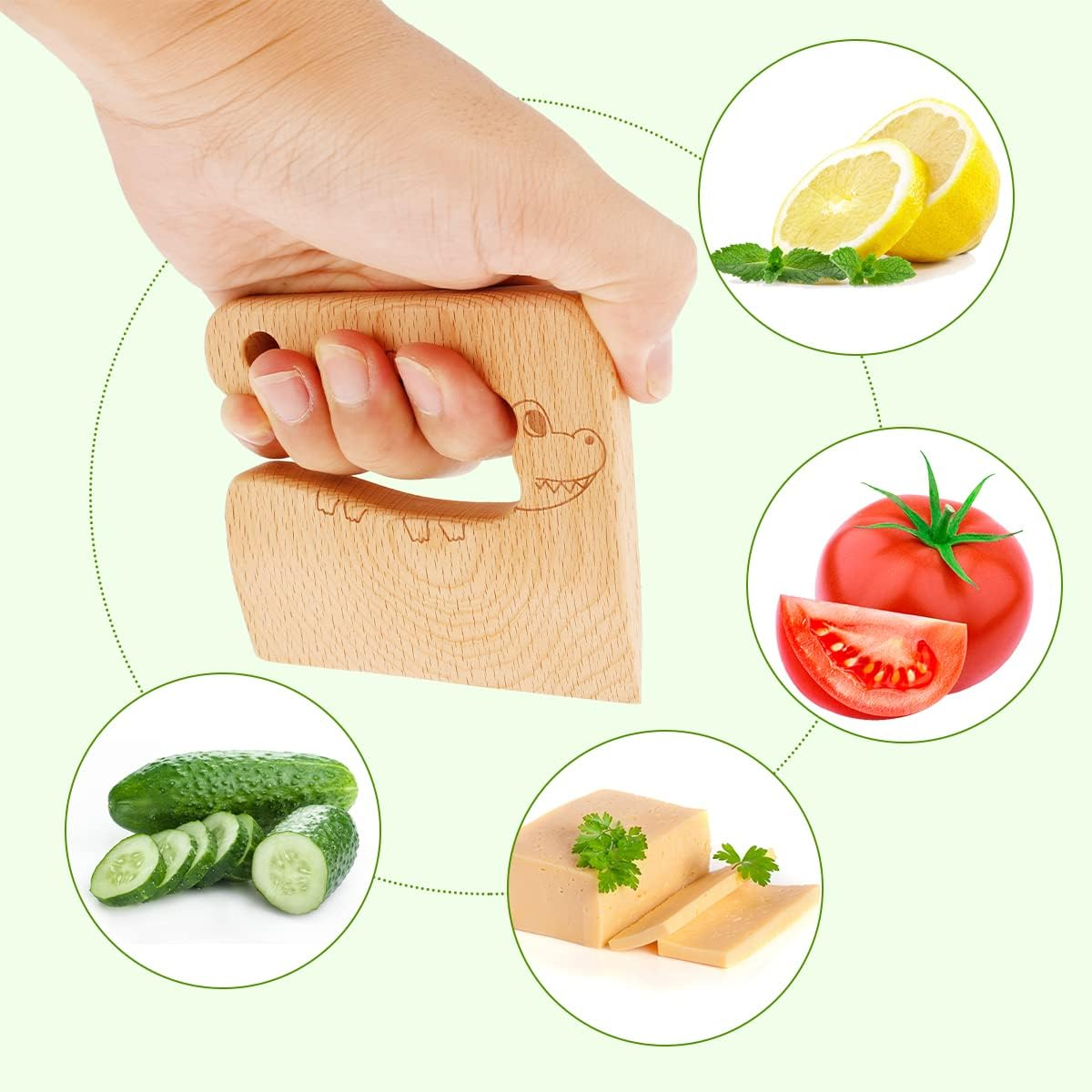 10 Pieces Kids Cooking Cutter Set, Montessori Kitchen Tools Safe Cutting Veggies Fruits, Toddler Kitchen Cutter Set for Chopper, Cutting Fruit and Vegetable (Green) image number 3