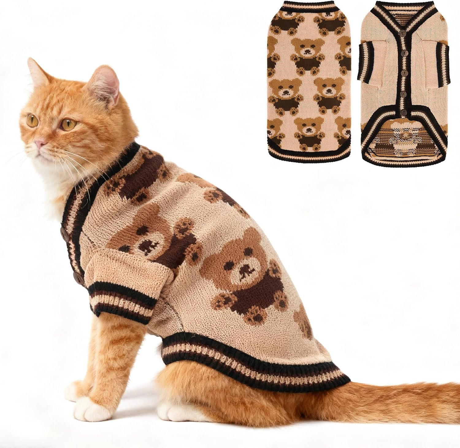 EXPAWLORER Cat Christmas Sweater - Stylish Knitted Christmas Pet Outfit, Soft Clothes for Cats Only, Knitwear Xmas Sweater with Sleeve Warm Apparel, Kitten Clothes for All Cats, Small