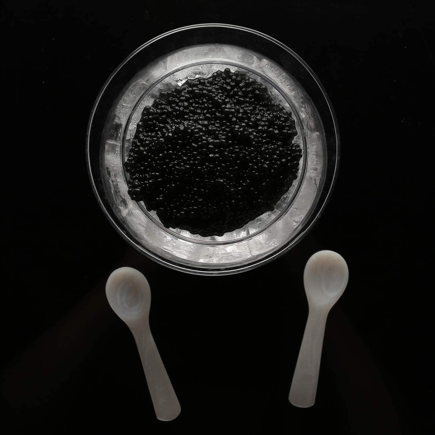 DUEBEL Glass Caviar Chiller Server Set plus 2 Pcs. X Mother of Pearl Caviar Spoon 3.15" &ndash; Universal Martini, Wine, Liquor Cocktail Chiller image number 3