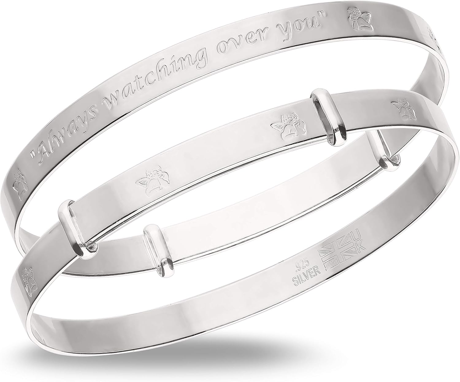 DV Dolce Valentina Guardian Angel Silver Bangle with "Always Watching over You" Message - Infant Baptism Keepsake (Ages 1-3), Metal image number 4