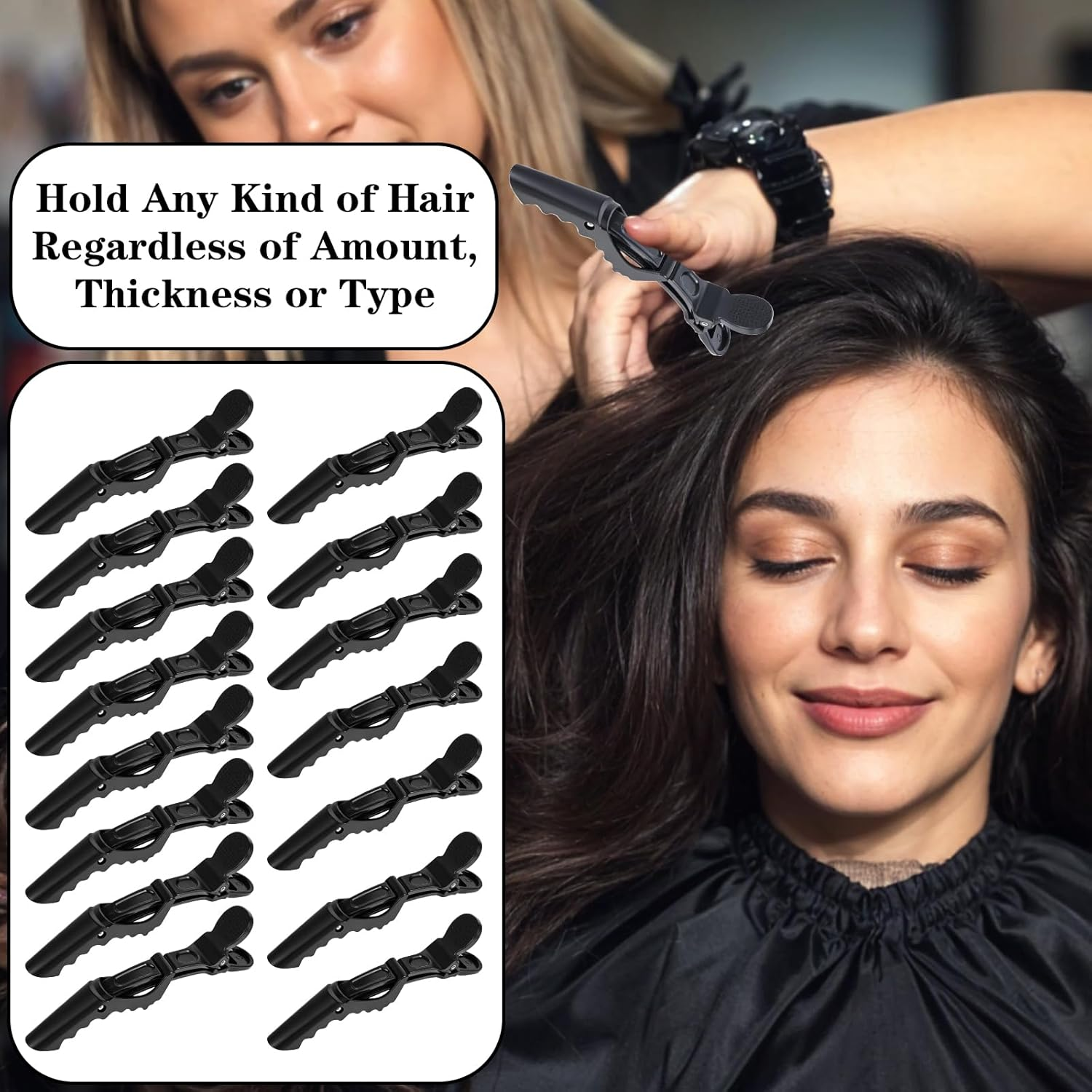 15 Pcs Crocodile Clips Hair Sectioning Hair Clips for Styling Black No Crease Hair Clips Sectioning for Thick Hair Professional Hair Salon Quality image number 4