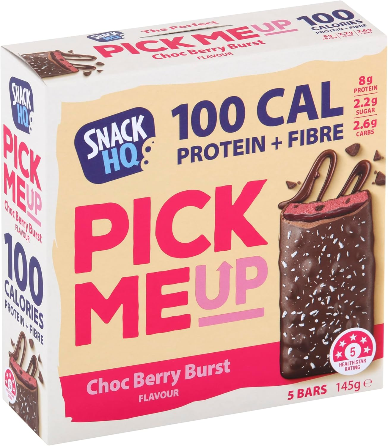 Pick Me up Choc Berry Burst 8G Protein Bar, Healthy Snacks, High Fibre Protein Bars, Low Sugar Protein Snacks for On-The-Go Energy