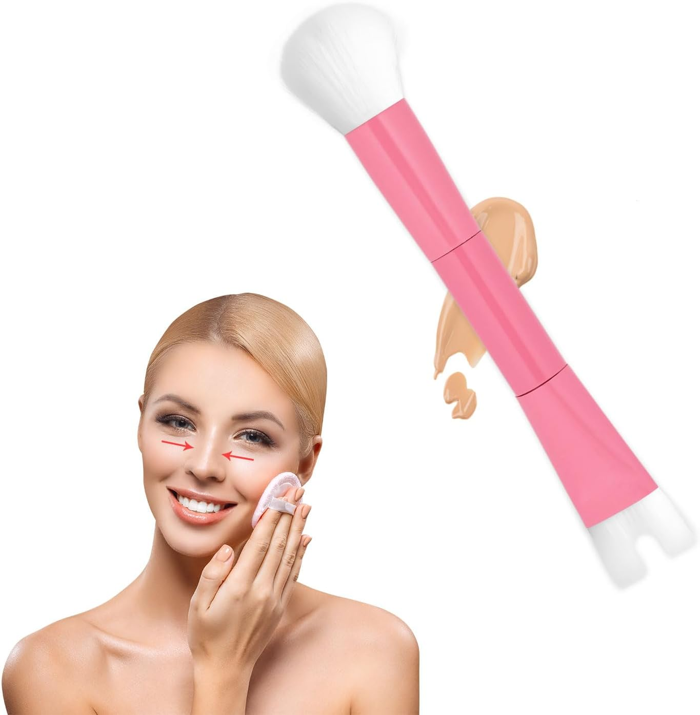 Nose Contour Brush, U Shaped Makeup Brush Dual End Nose Contour Brush Pro Contour Duo Brush for Sculpting and Defining Nose Cheek Bones Contour (Pink) image number 2