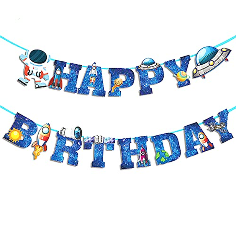 15 PCS Outer Space Theme Birthday Banner Happy Birthday Galaxy Party Sign, Outer Space Theme Decorations, Astronaut Boy Girl Baby Shower Supplies image number 2
