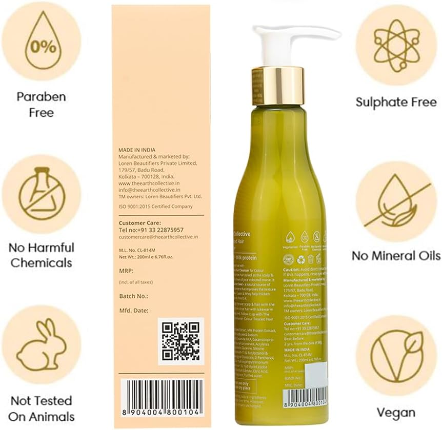 The Earth Collective Hair Cleanser Colour Treated Hair, 200 ML - Maintains Shine of Coloured Hair, No Harmful Chemicals image number 5