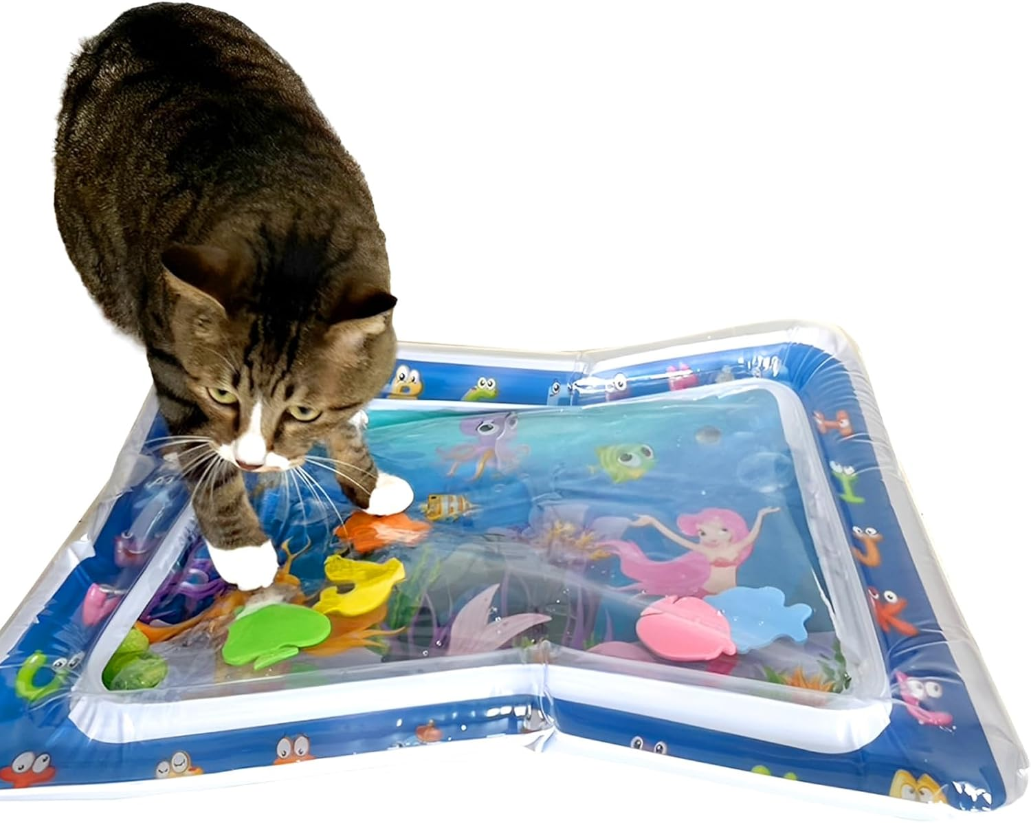 MILASIC TN-WPMT-P Pet Water Mat, Cat Toy, Cool Mat, Water Play, Includes Fish Toys, All Seasons, for Dogs and Cats, Small Dogs, Medium Dogs, Indoor Use,
