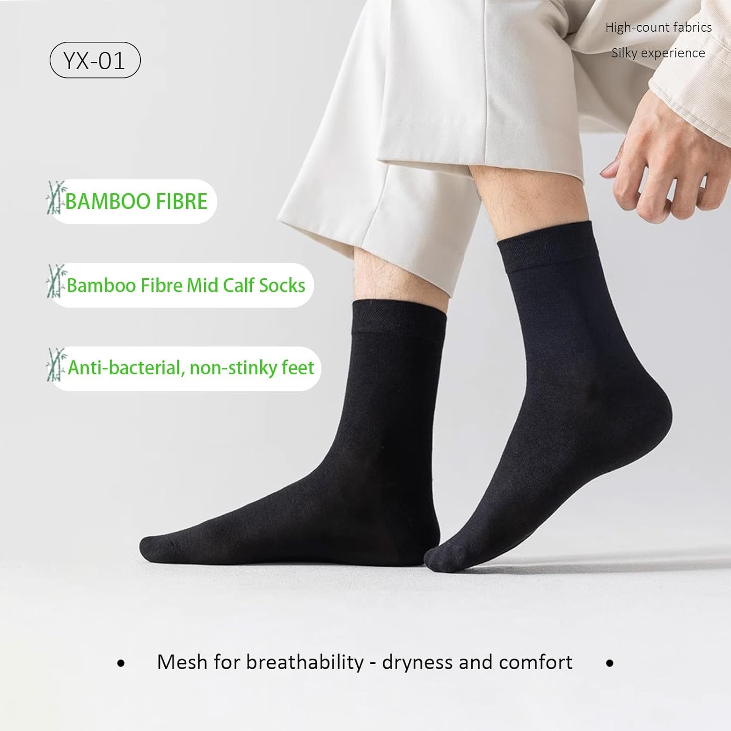 6 Pairs Black Bamboo Crew Socks - Breathable & Moisture Work Socks for Men & Women, Business Commuter Socks,Soft Casual,Skin-Friendly,Daily Wear image number 3