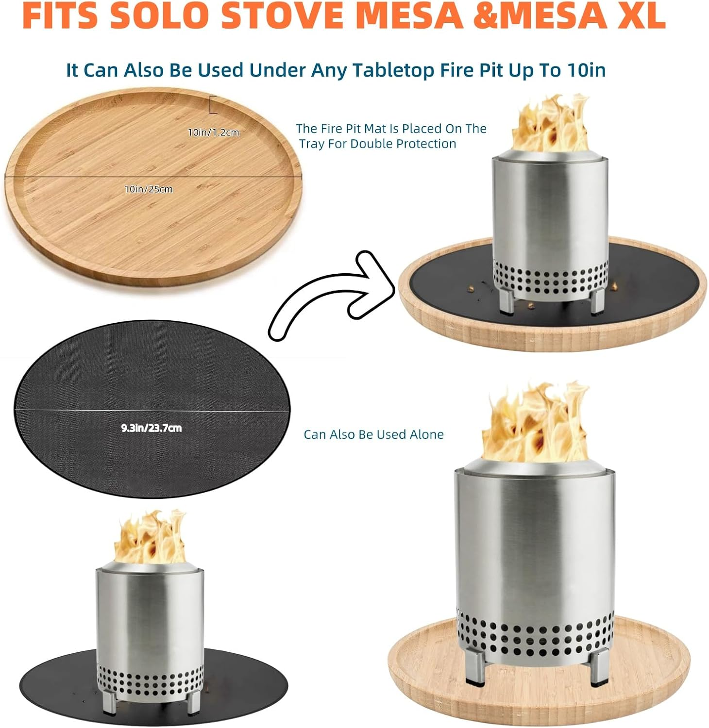 Heat Resistant Mat Fireproof Bamboo Solo Stove Accessories, Tabletop Fire Pit Mat for Solo Stove Mesa & Mesa XL, Protect Countertop and Table (2 Pack) image number 1