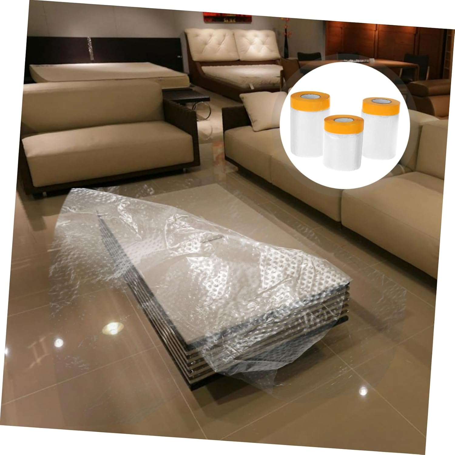 3 Rolls Pre-Taped Masking Film 30Cm 40Cm 55Cm Protective Plastic Sheeting for Furniture and Automotive Painting for Professional Painters image number 4