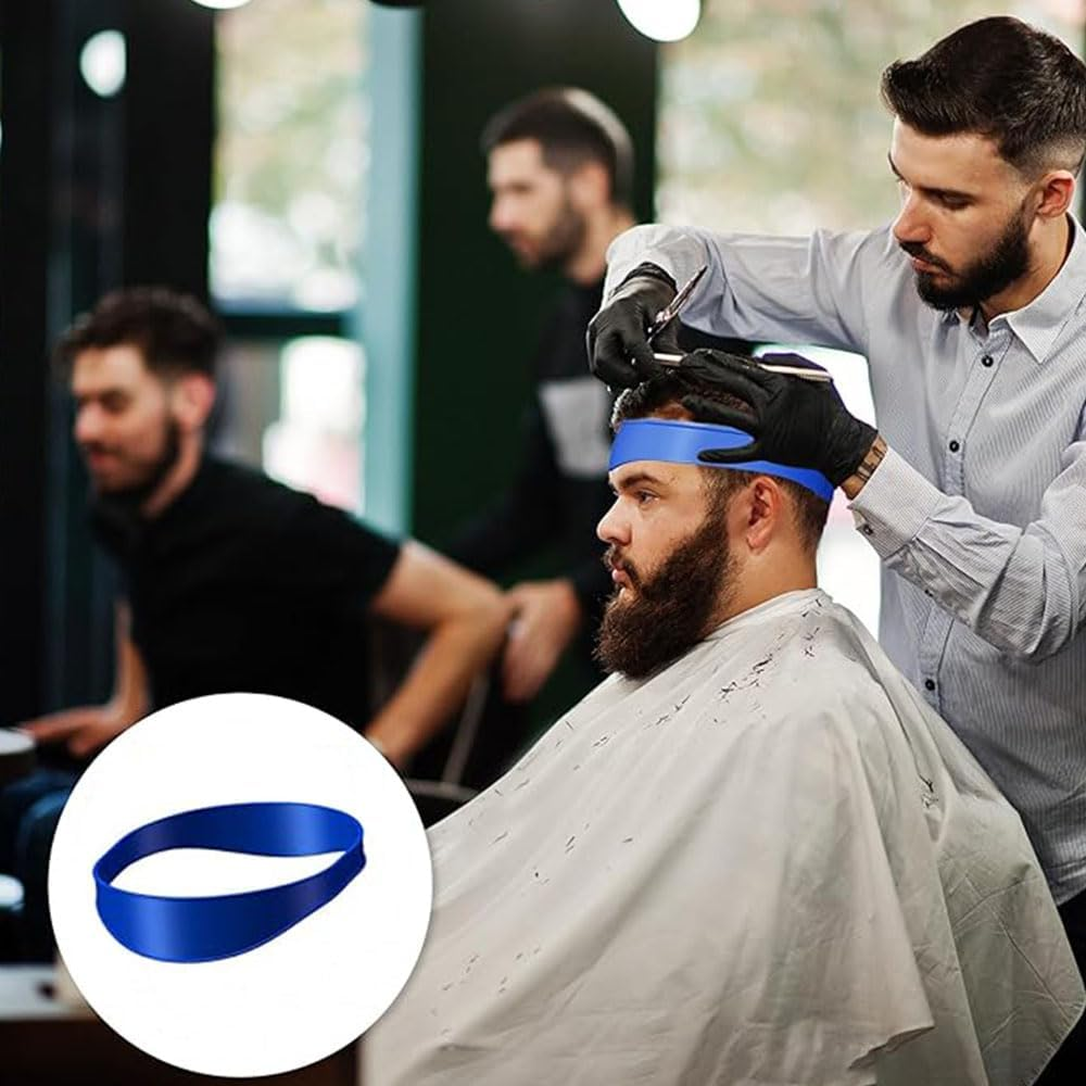 2PCS Adjustable Hair Trimming Guide and Neckline Shaving Template,Silicone Haircut Band,Diy Self Haircutting System,Shaving and Keeping a Clean and Straight Neck Hairline,Easy Use Tool Soft Portable (Blue)