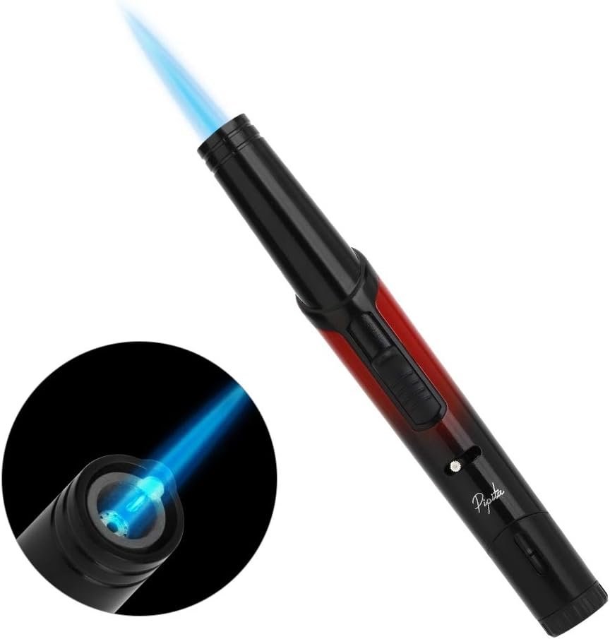 2PACK Windproof Long Lighter Refillable Torch Lighter Inflatable Butane Lighter Adjustable Flame Torch Lighter for Grill Single Torch Jet Flame Lighter(Without Gas) (Red) - Black image number 2