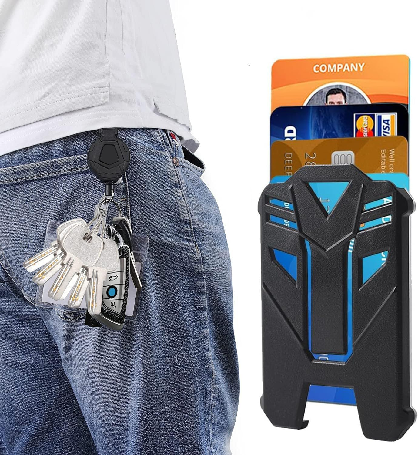 2 Pack Retractable Badge Holders Heavy Duty Carabiner Keychains with Tactical ID Card Holders with 31.5" Steel Retractable Cords Durable Polycarbonate ID Card Holder image number 5