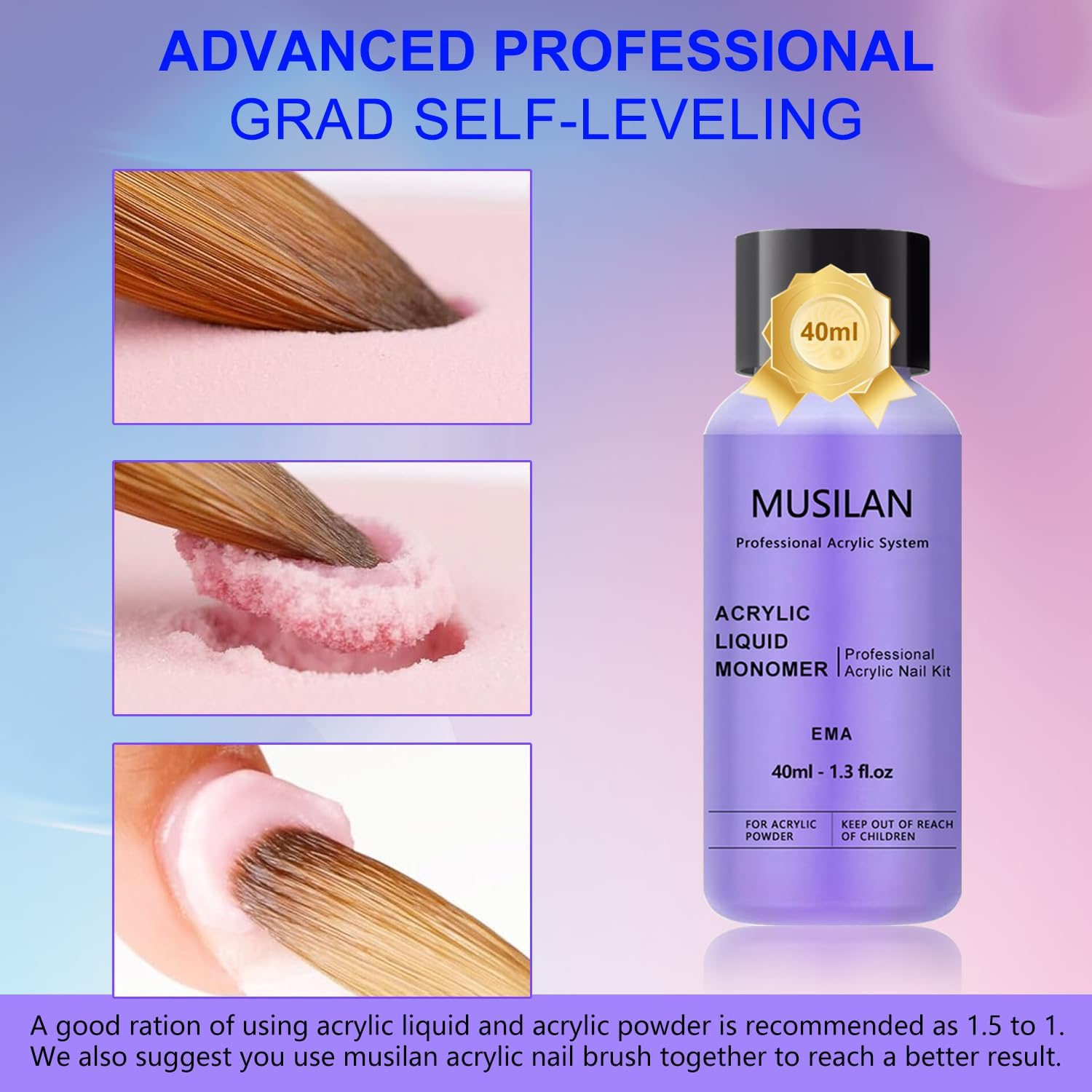 MUSILAN Monomer Acrylic Nail Liquid 5PCS 40Ml/1.3Fl.Oz,Professional Acrylic Liquid Monomer for Acrylic Nails Powder Nails Extension for Nail Art Manicure Diy,Non-Yellowing Monomer-Acrylic Nail Liquid Acrylic Nail Kit image number 5