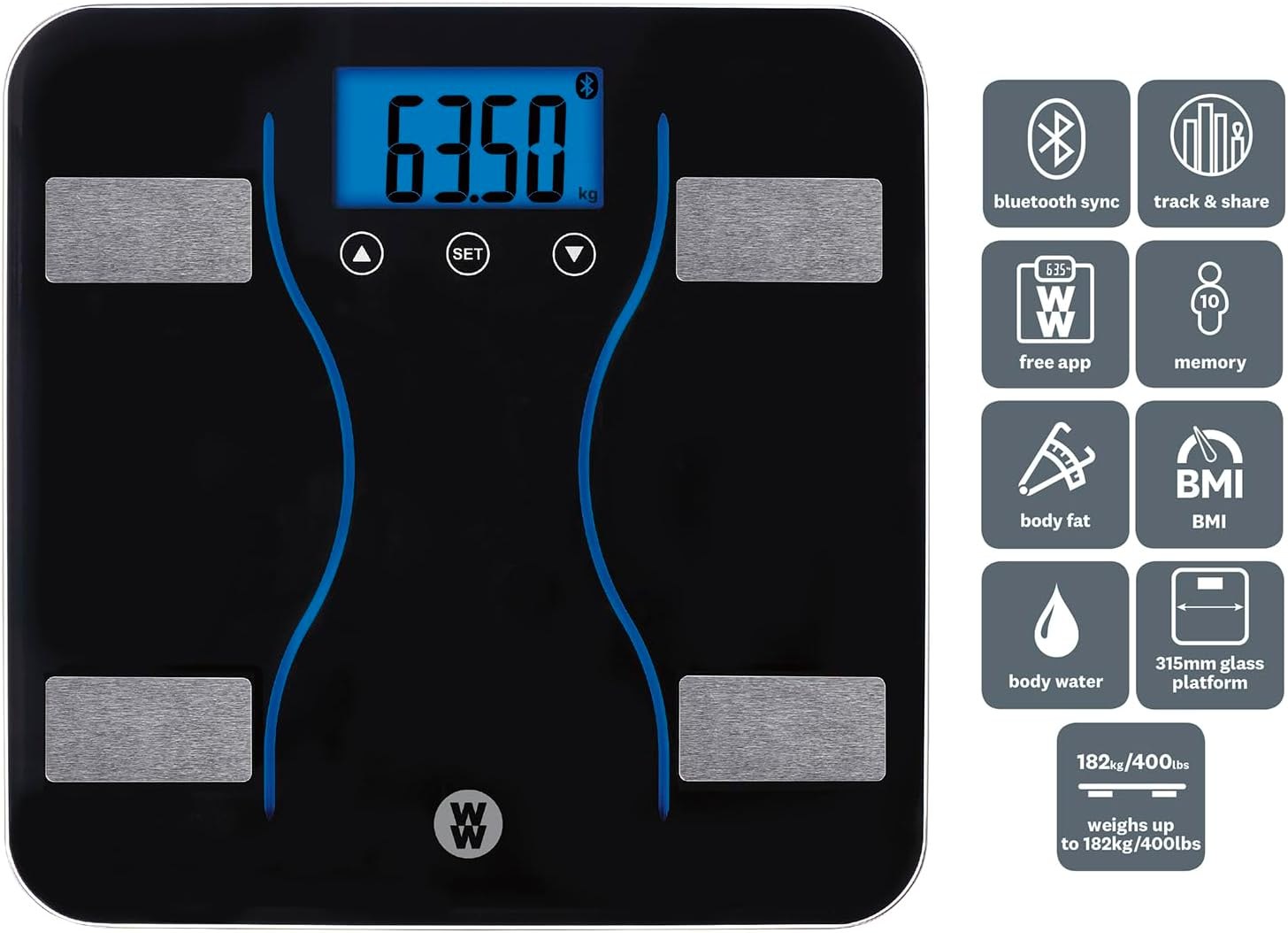 Weight Watchers Bluetooth Body Analysis Scale &ndash; Measures Weight, Fat, Water & BMI, Syncs to Smartphone or Tablet, Smart App Connectivity image number 1